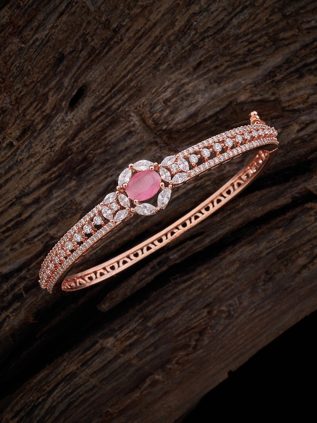 

Kushal's Fashion Jewellery Cubic Zirconia Studded Kada Bracelet, Rose gold