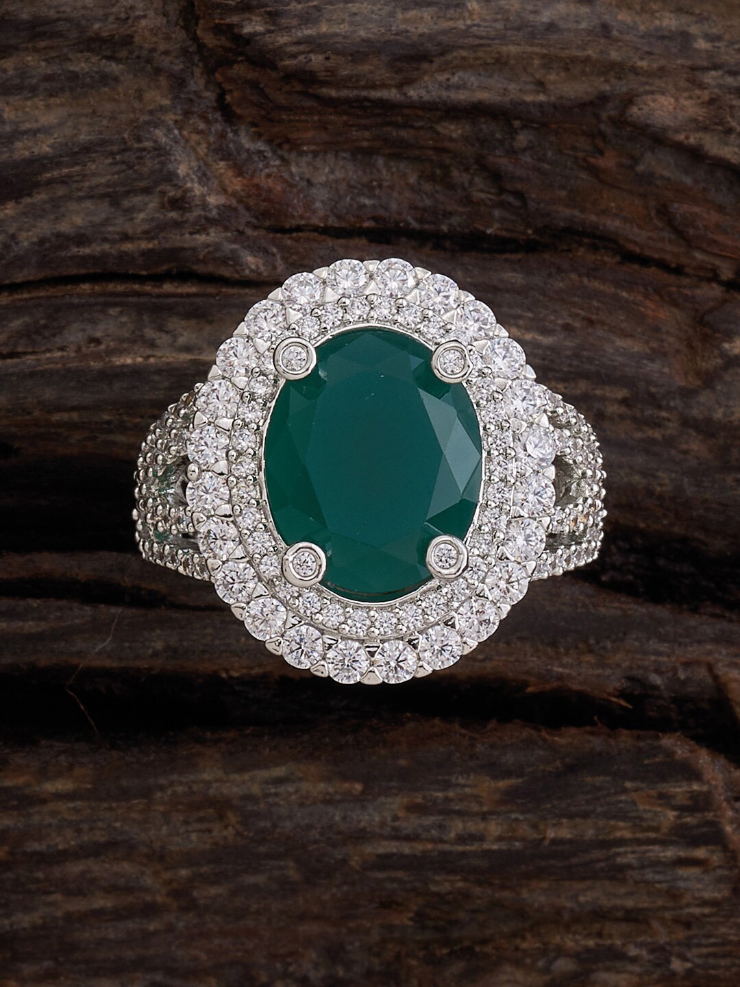 

Kushal's Fashion Jewellery Rhodium-Plated CZ Studded Adjustable Finger Ring, Silver
