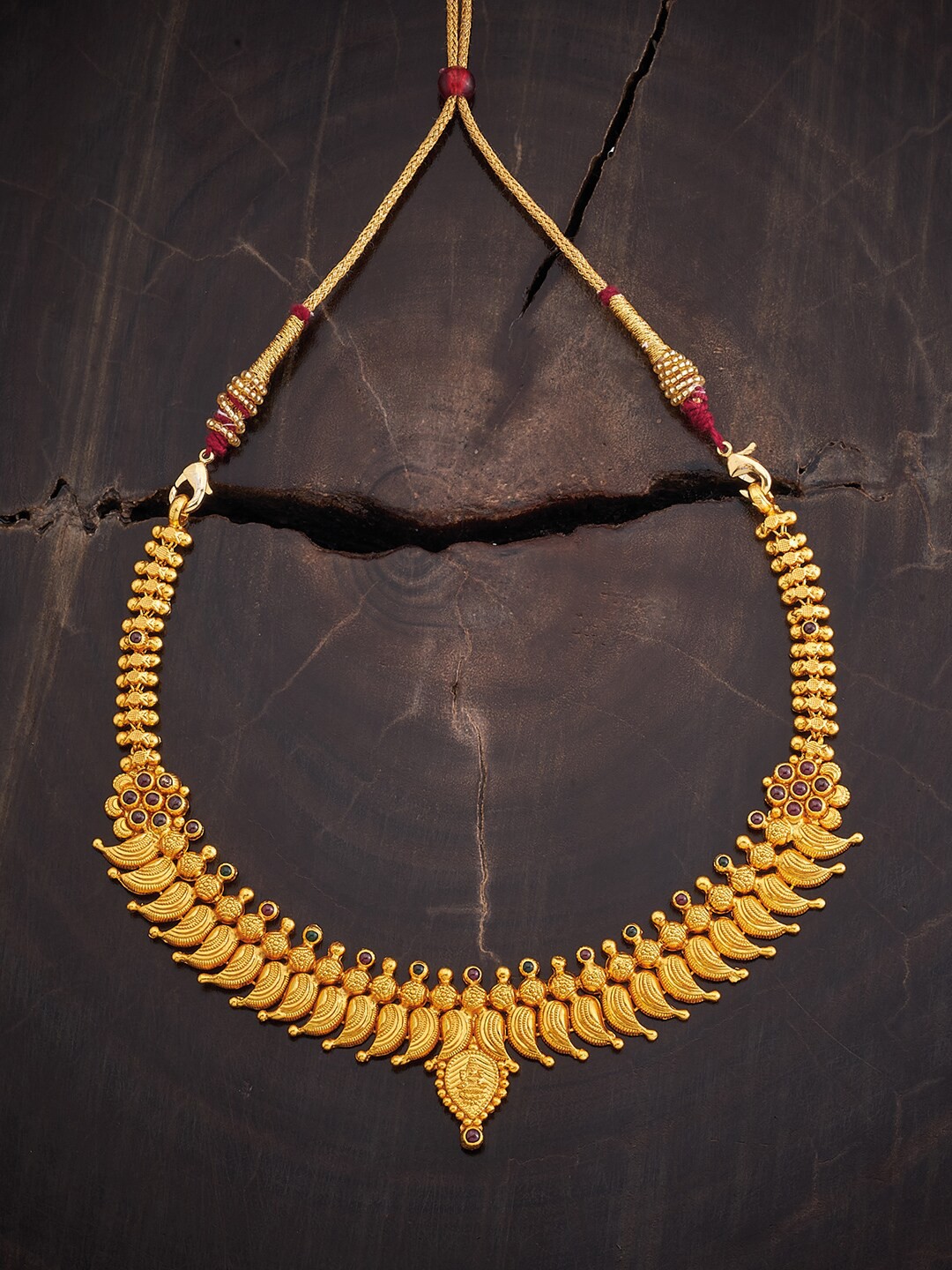

Kushal's Fashion Jewellery 92.5 Silver Temple Necklace, Gold