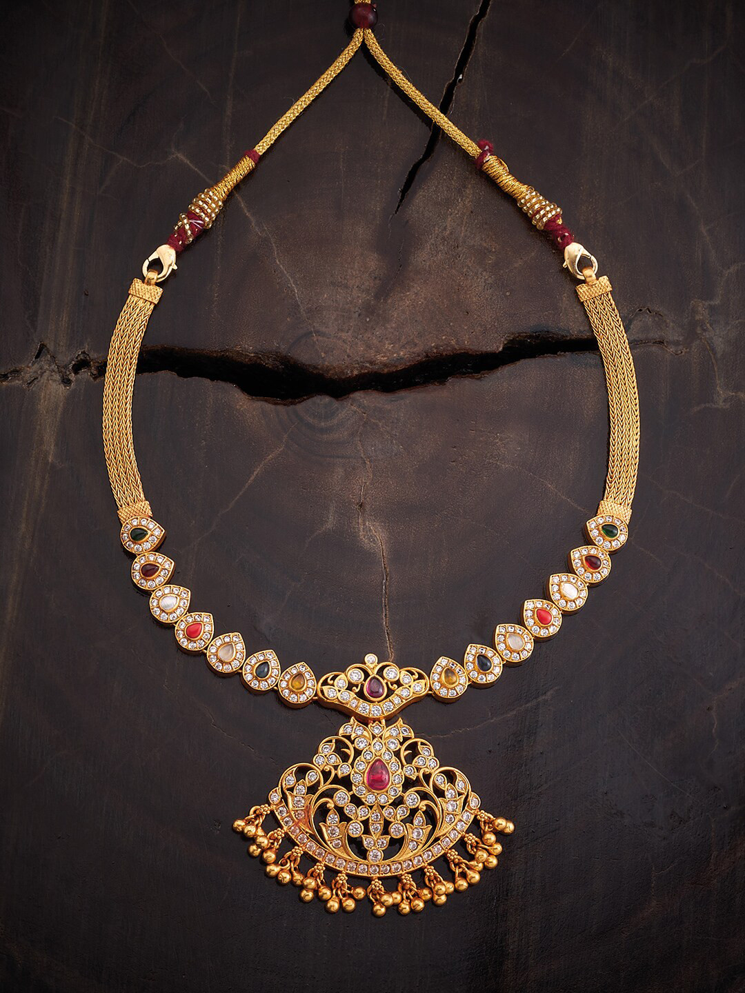

Kushal's Fashion Jewellery Silver Gold-Plated Temple Necklace