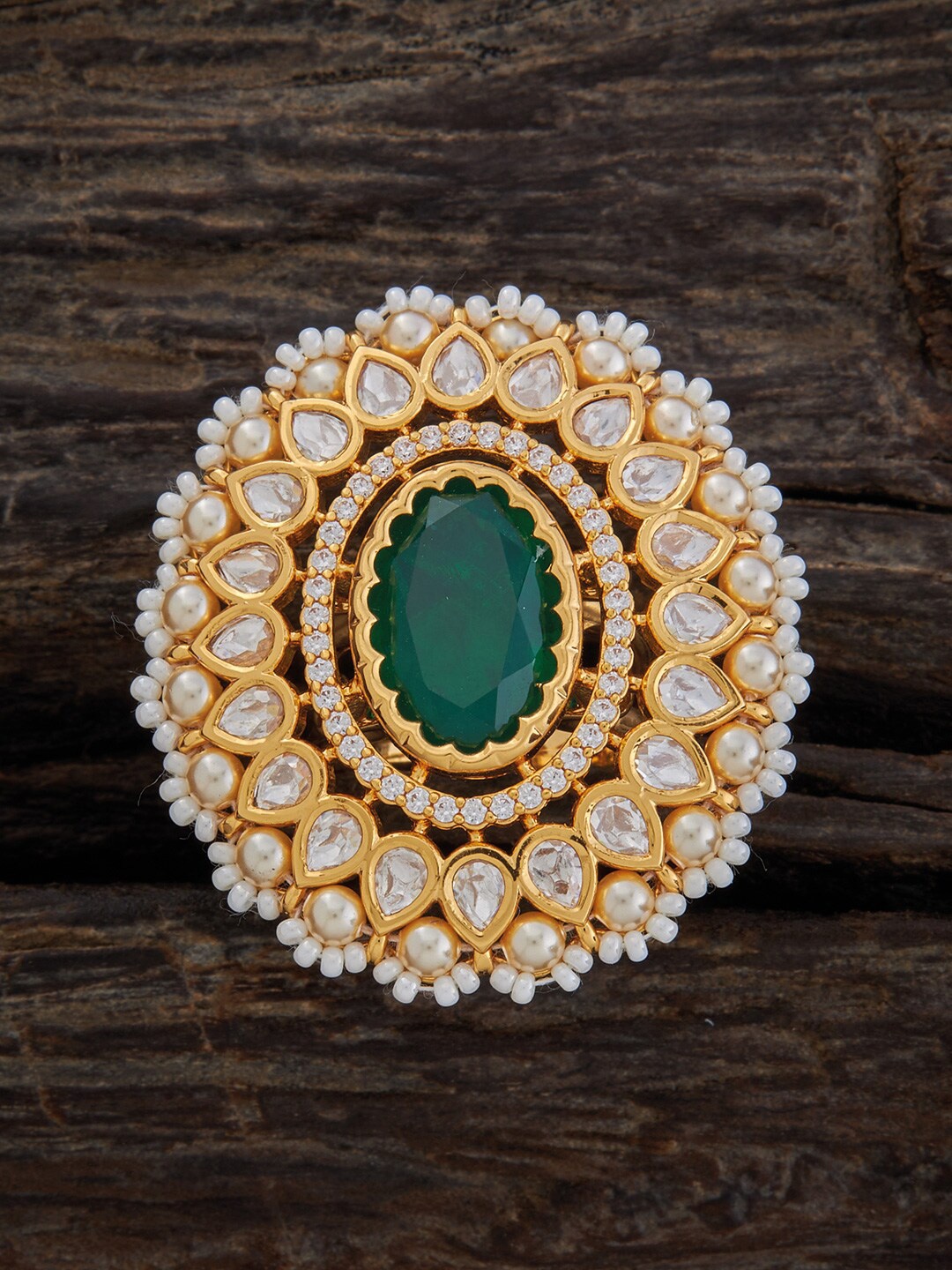 

Kushal's Fashion Jewellery Kundan Studded Adjustable Finger Ring, Gold