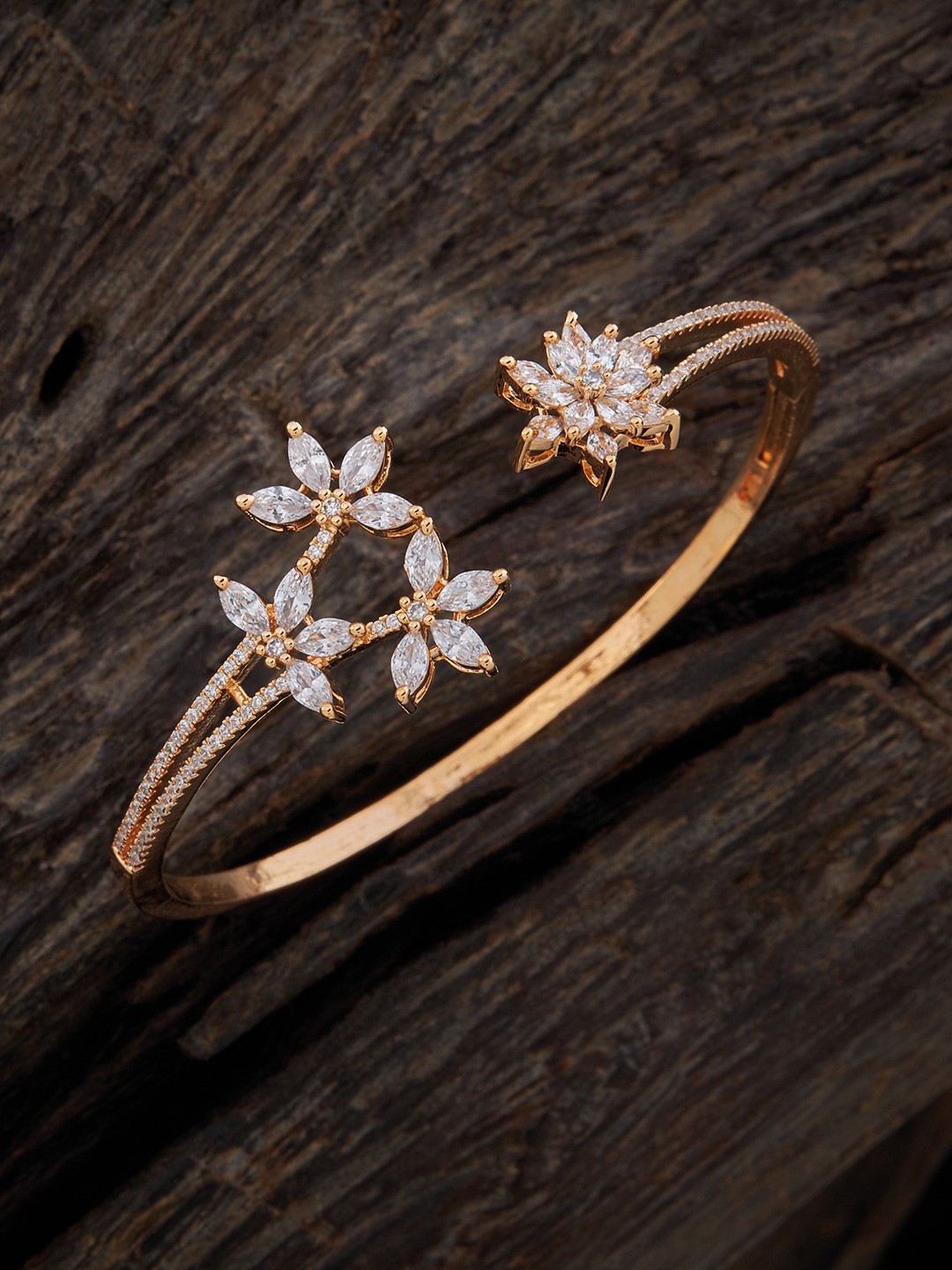 

Kushal's Fashion Jewellery Women Silver-Plated Cubic Zirconia Studded Kada Bracelet