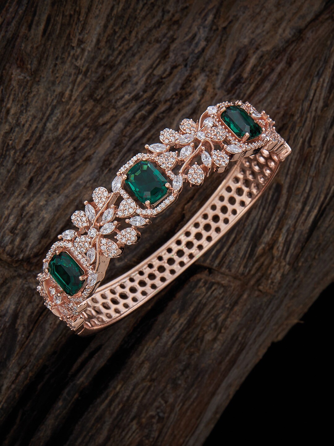 

Kushal's Fashion Jewellery Women Rose Gold-Plated Cubic Zirconia Studded Kada Bracelet