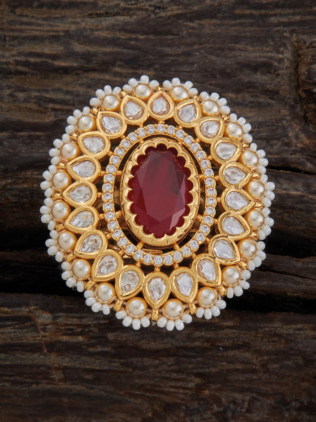 

Kushal's Fashion Jewellery Kundan Studded Finger Ring, Gold
