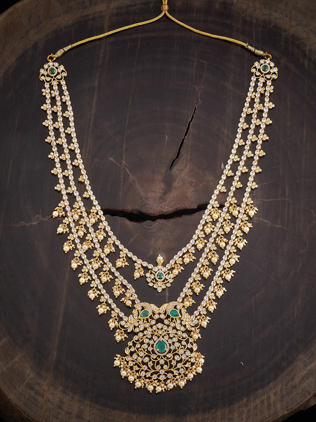 

Kushal's Fashion Jewellery Gold-Plated 92.5 Pure Silver CZ Studded Temple Necklace