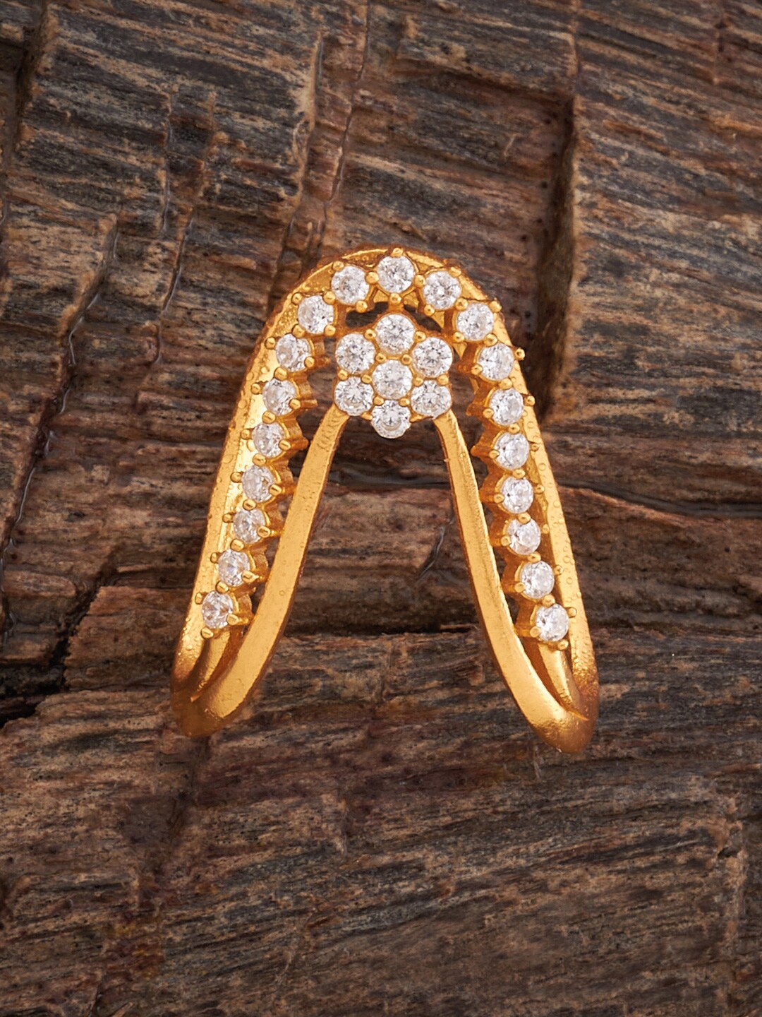 

Kushal's Fashion Jewellery 92.5 Pure Silver Cubic Zirconia Studded Finger Ring, Gold