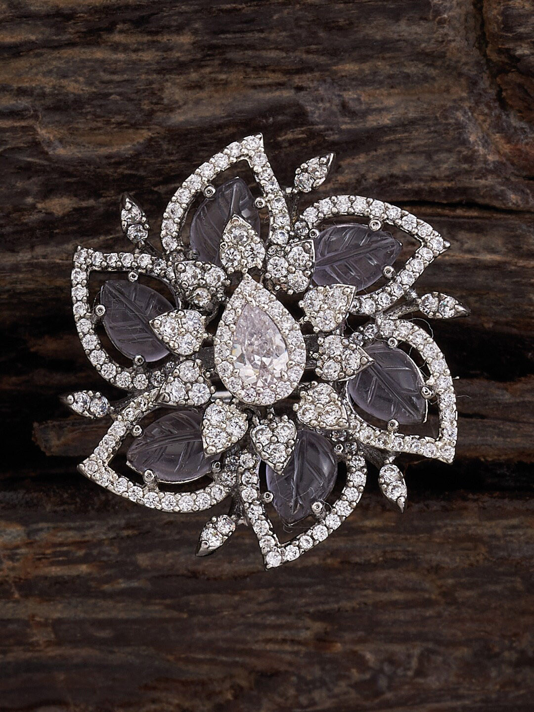 

Kushal's Fashion Jewellery Rhodium-Plated Zircon Studded Finger Ring, Silver