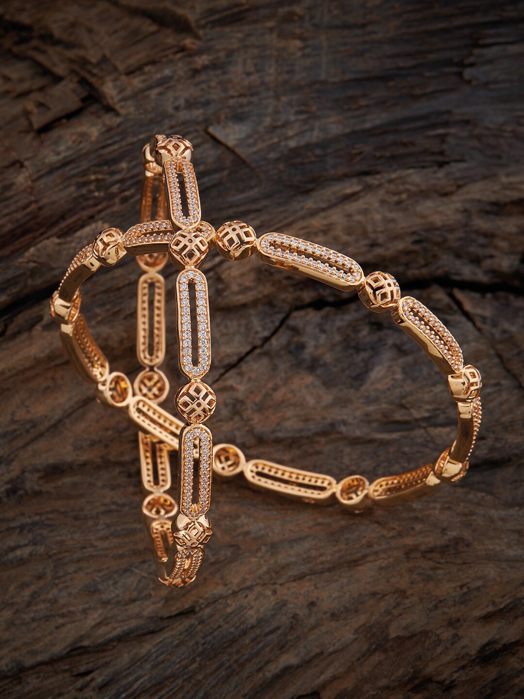 

Kushal's Fashion Jewellery Set Of 2 Gold-Plated Zircon Studded Bangles