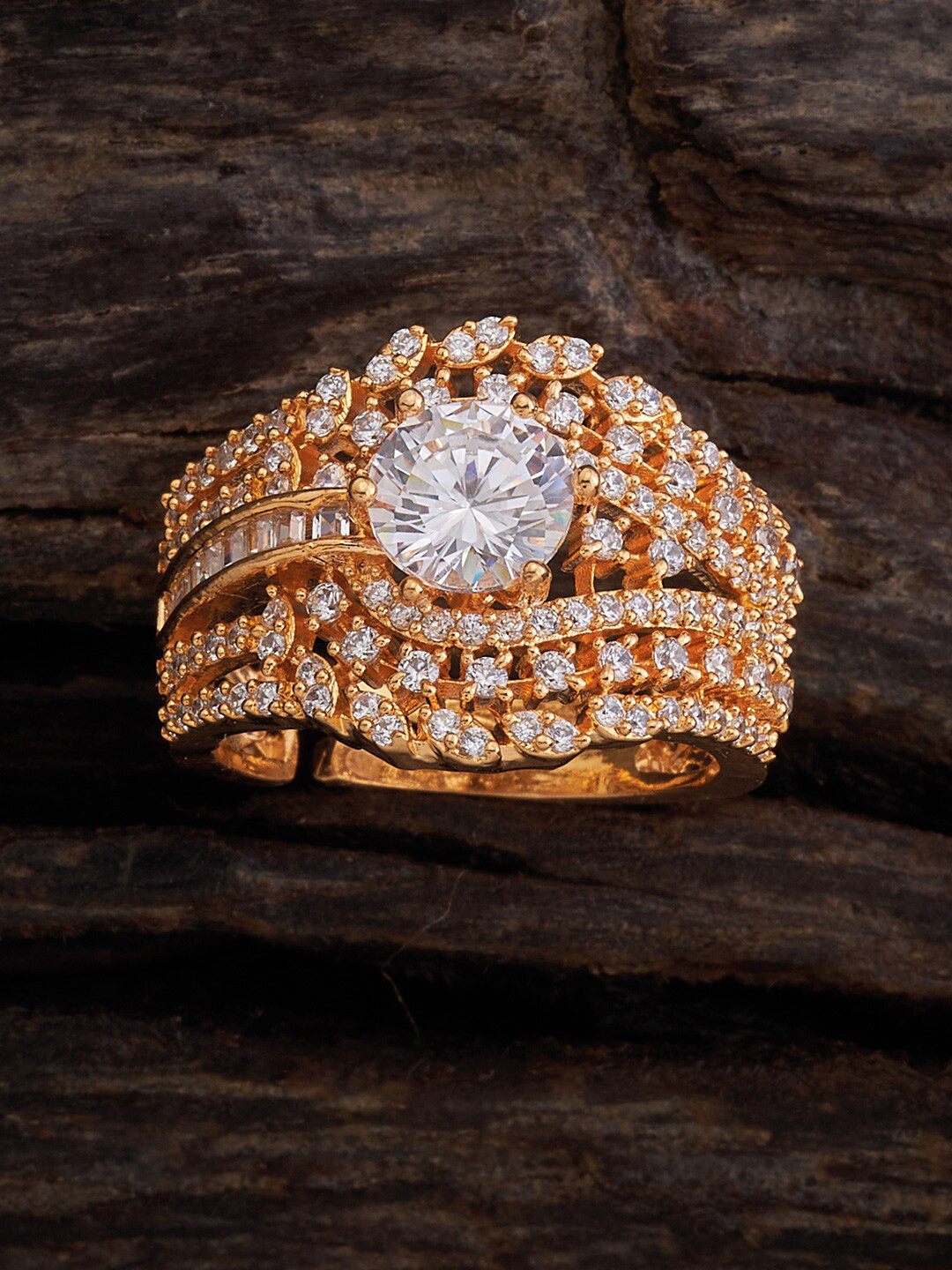 

Kushal's Fashion Jewellery Gold-Plated CZ Studded Finger Ring