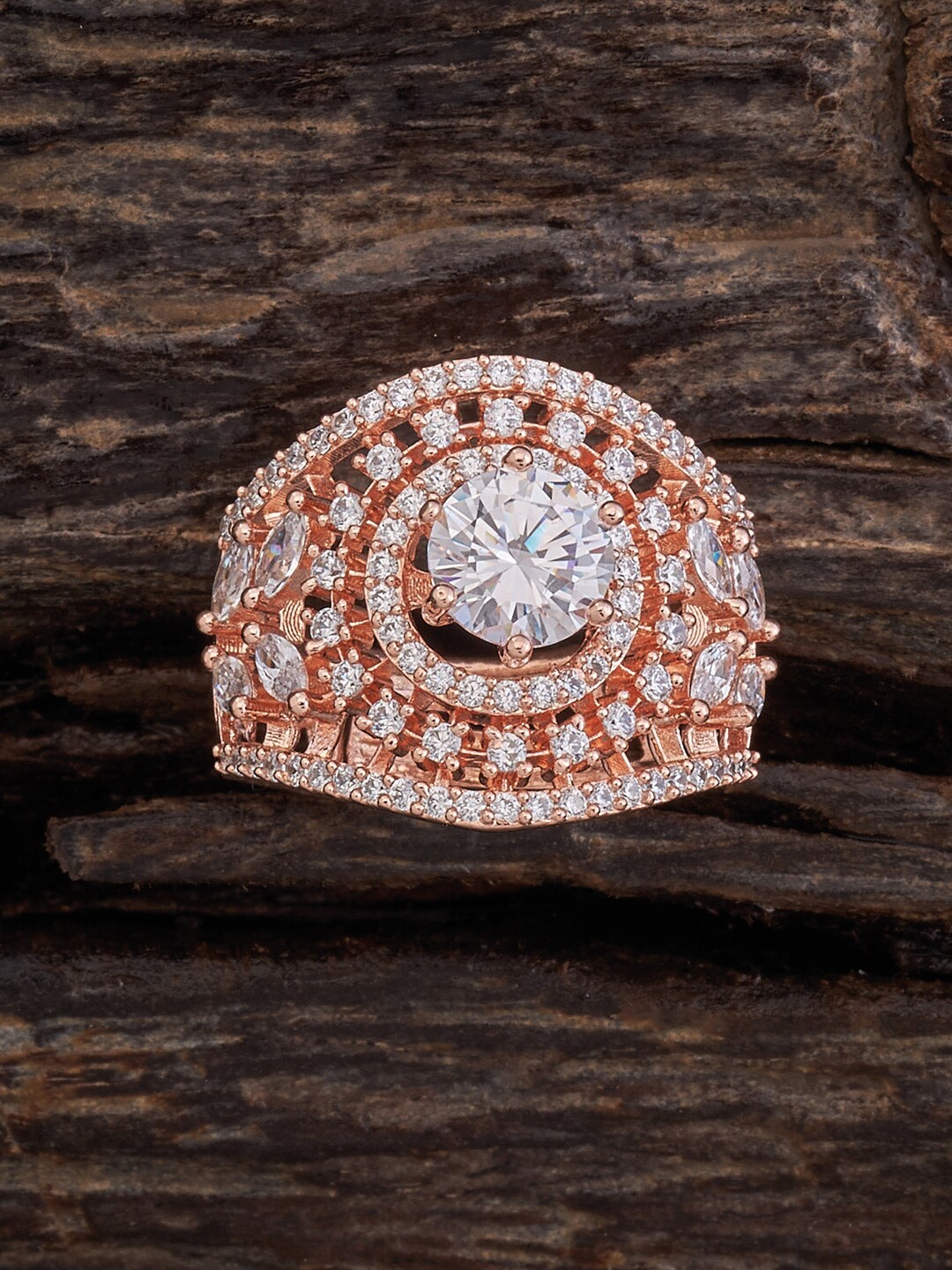 

Kushal's Fashion Jewellery Rose Gold-Plated Studded Adjustable Finger Ring, White