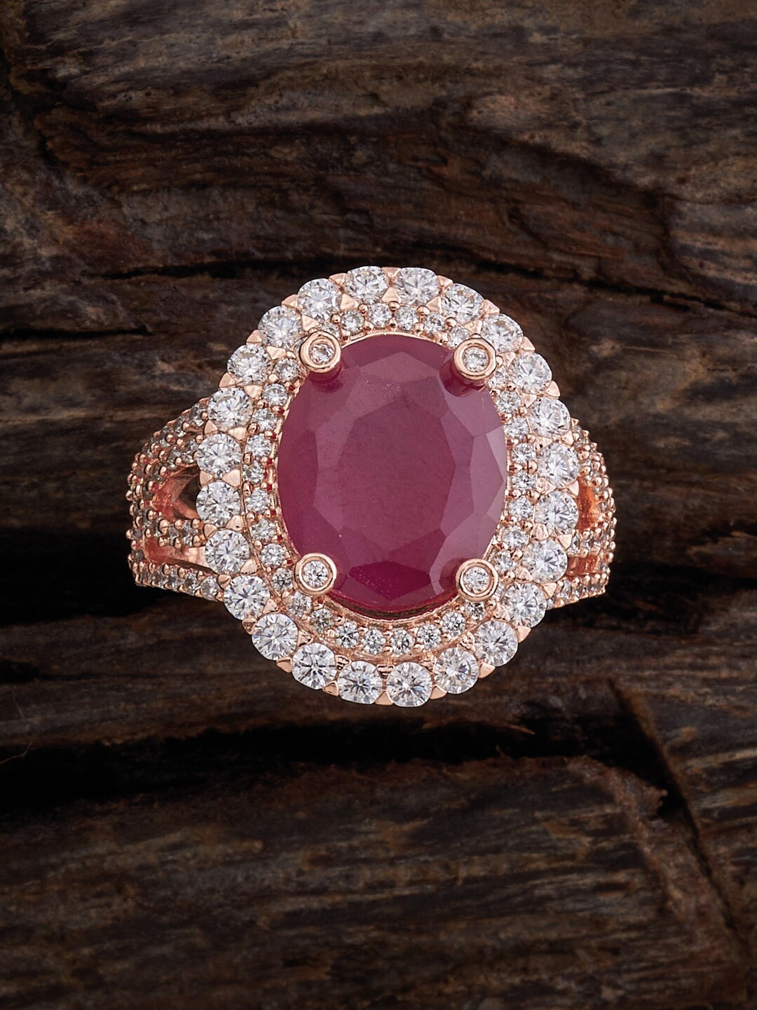 

Kushal's Fashion Jewellery Rose Gold-Plated CZ Studded Finger Ring, Red