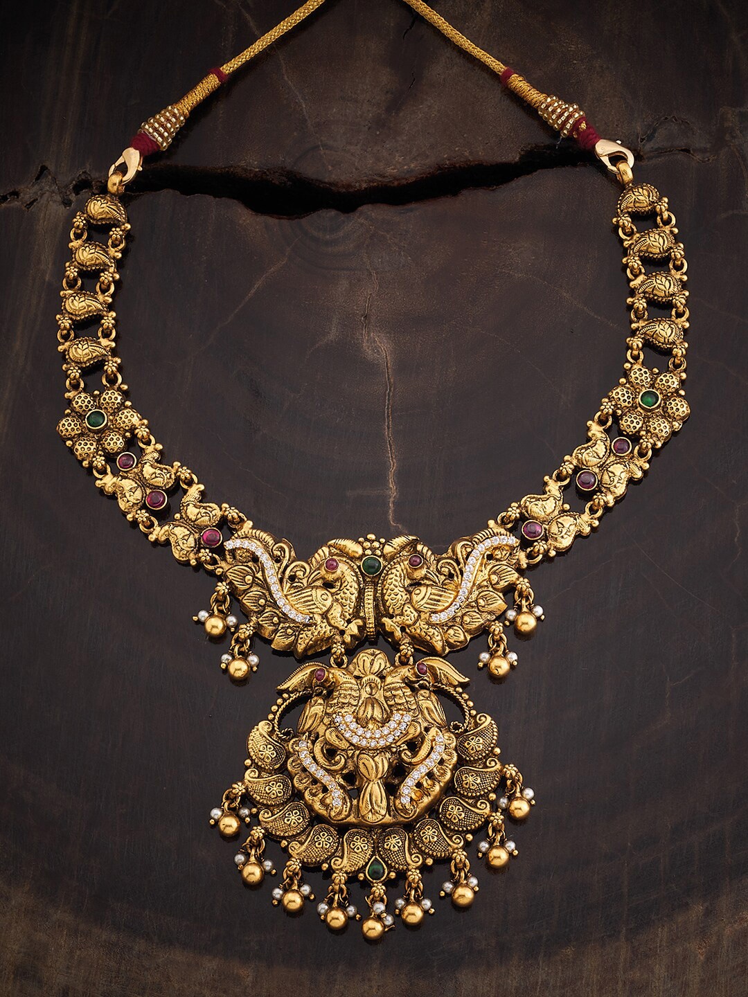 

Kushal's Fashion Jewellery 92.5 Silver Rhodium-Plated Temple Necklace, Gold