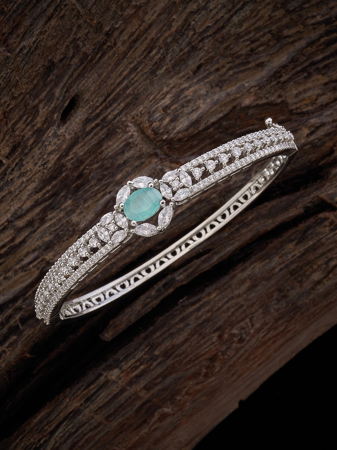 

Kushal's Fashion Jewellery Cubic Zirconia Studded Bangle-Style Bracelet, Silver