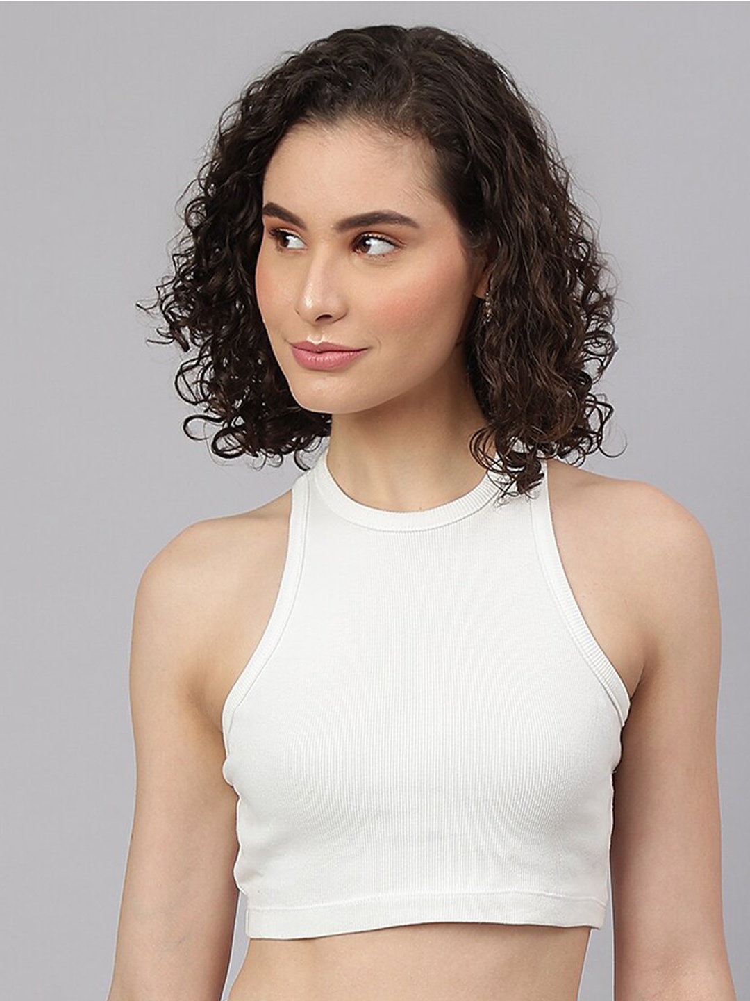 

I Love She Sleeveless Cotton Fitted Crop Top, White