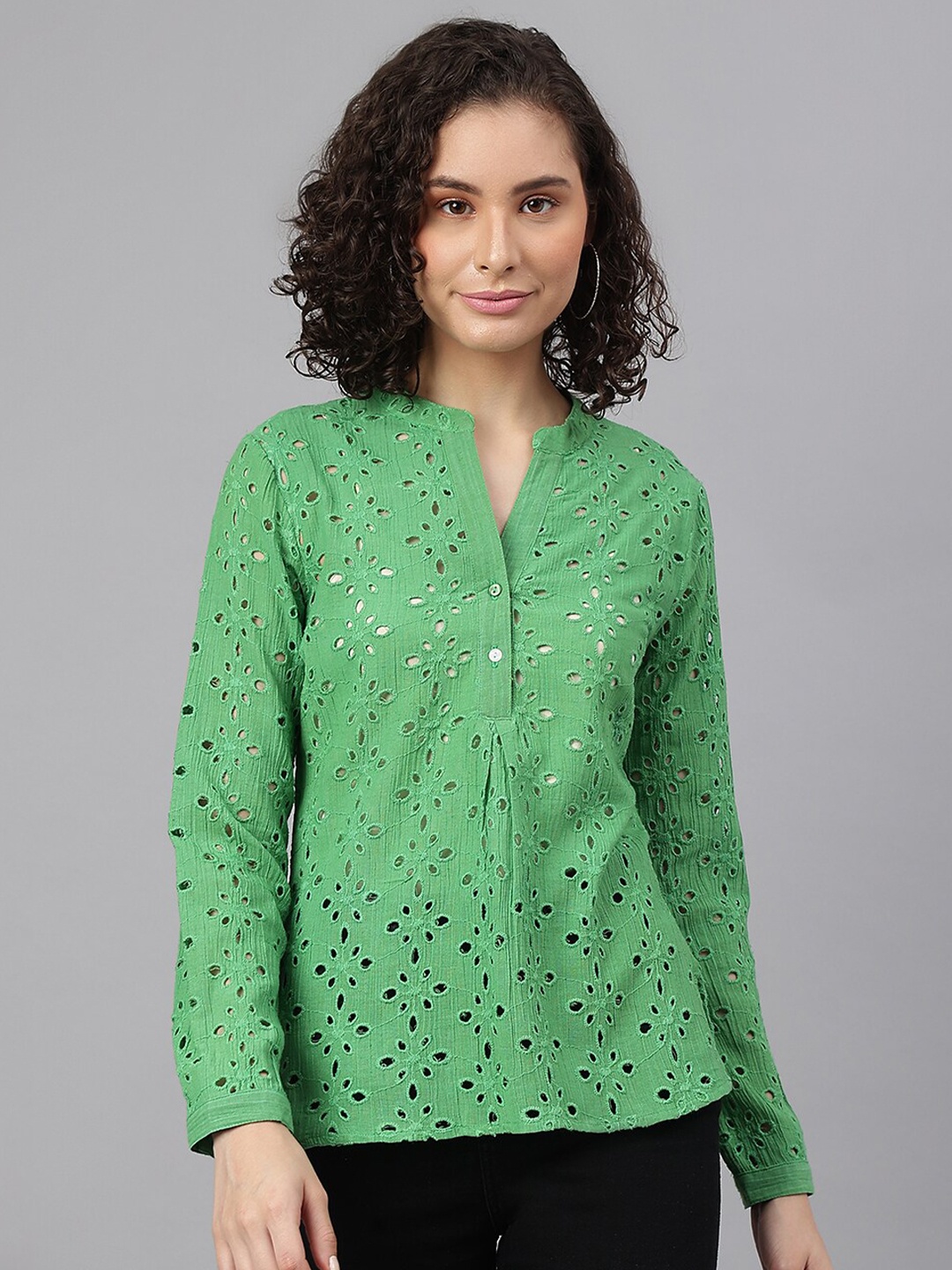 

I Love She Women Green Classic Opaque Printed Casual Shirt