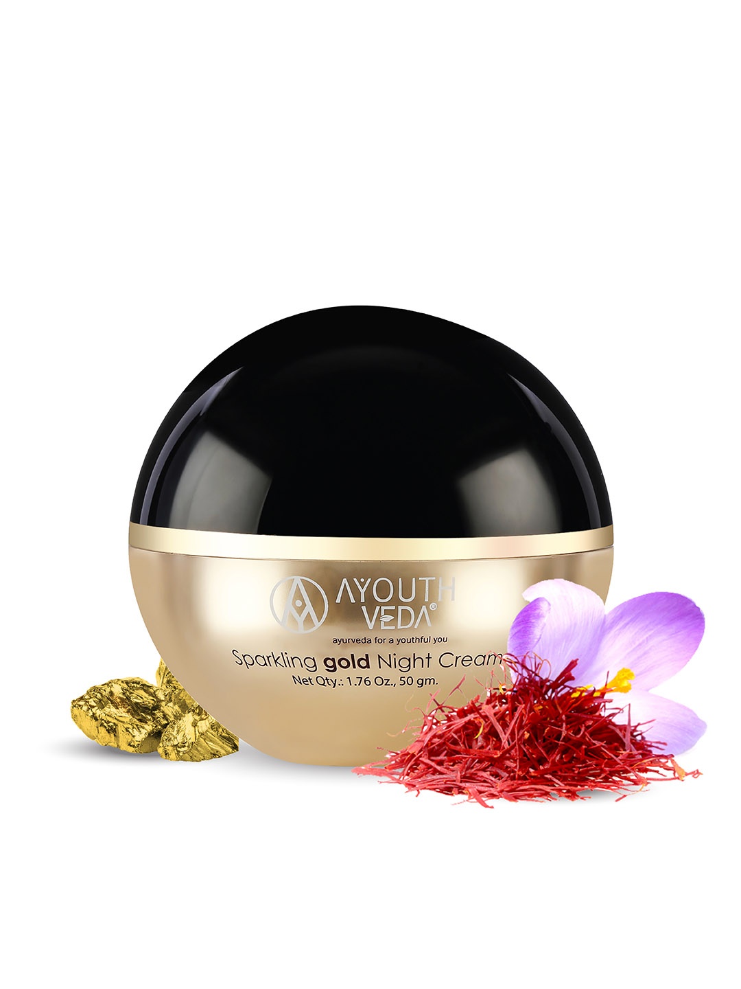 

AYOUTHVEDA Sparkling Gold Nano Elemental Cream with 24K Gold & Kashmiri Saffron - 50g, Black