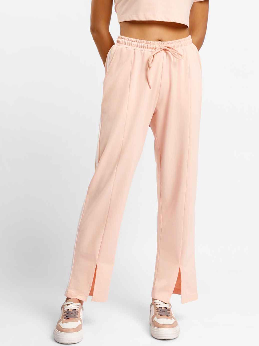 

NOBERO Women Straight Fit Cotton Trousers, Pink