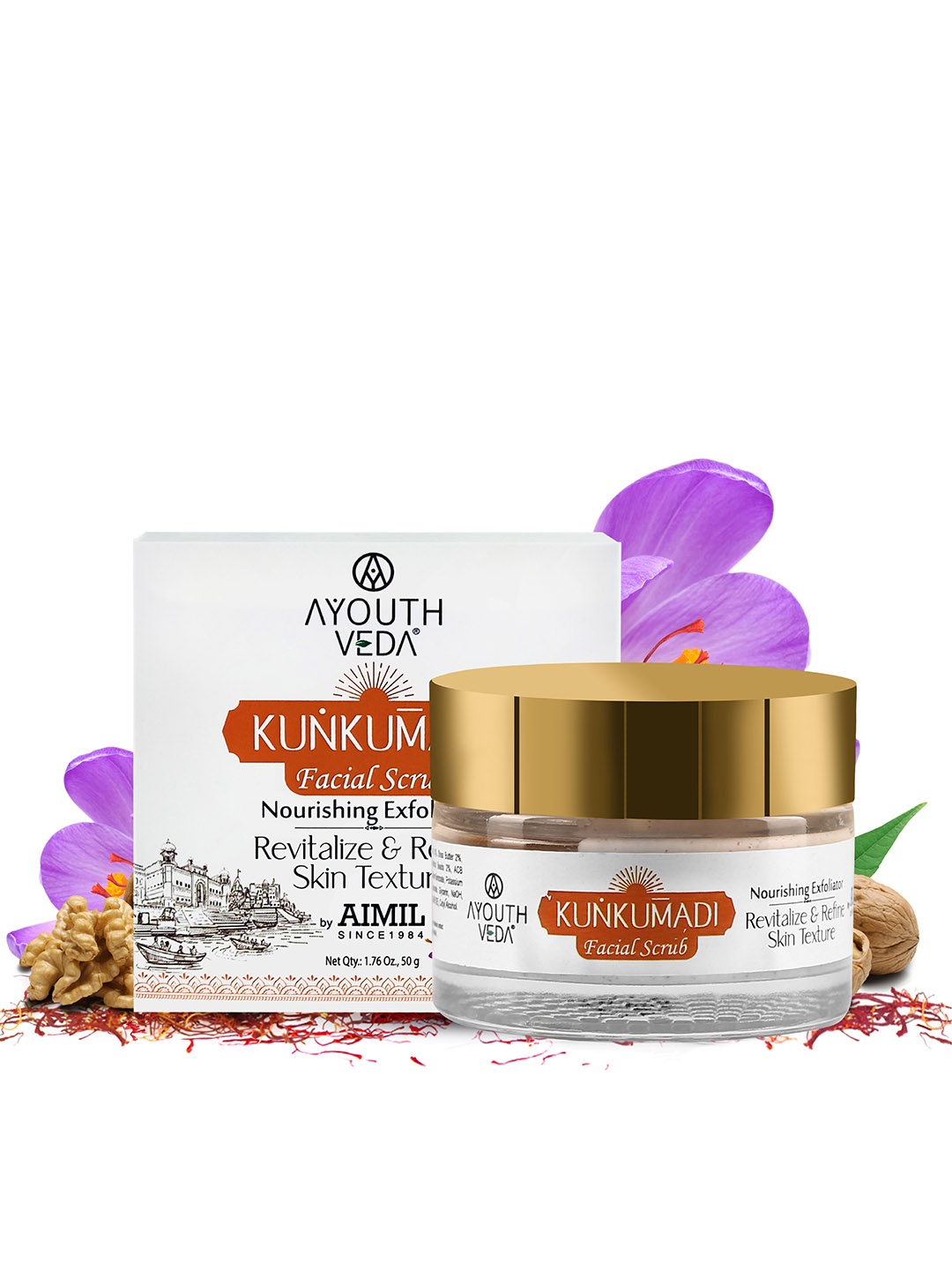 

AYOUTHVEDA Cleansing Kunkumadi Face Scrub For Radiant & Spot Free Skin 50gm, White