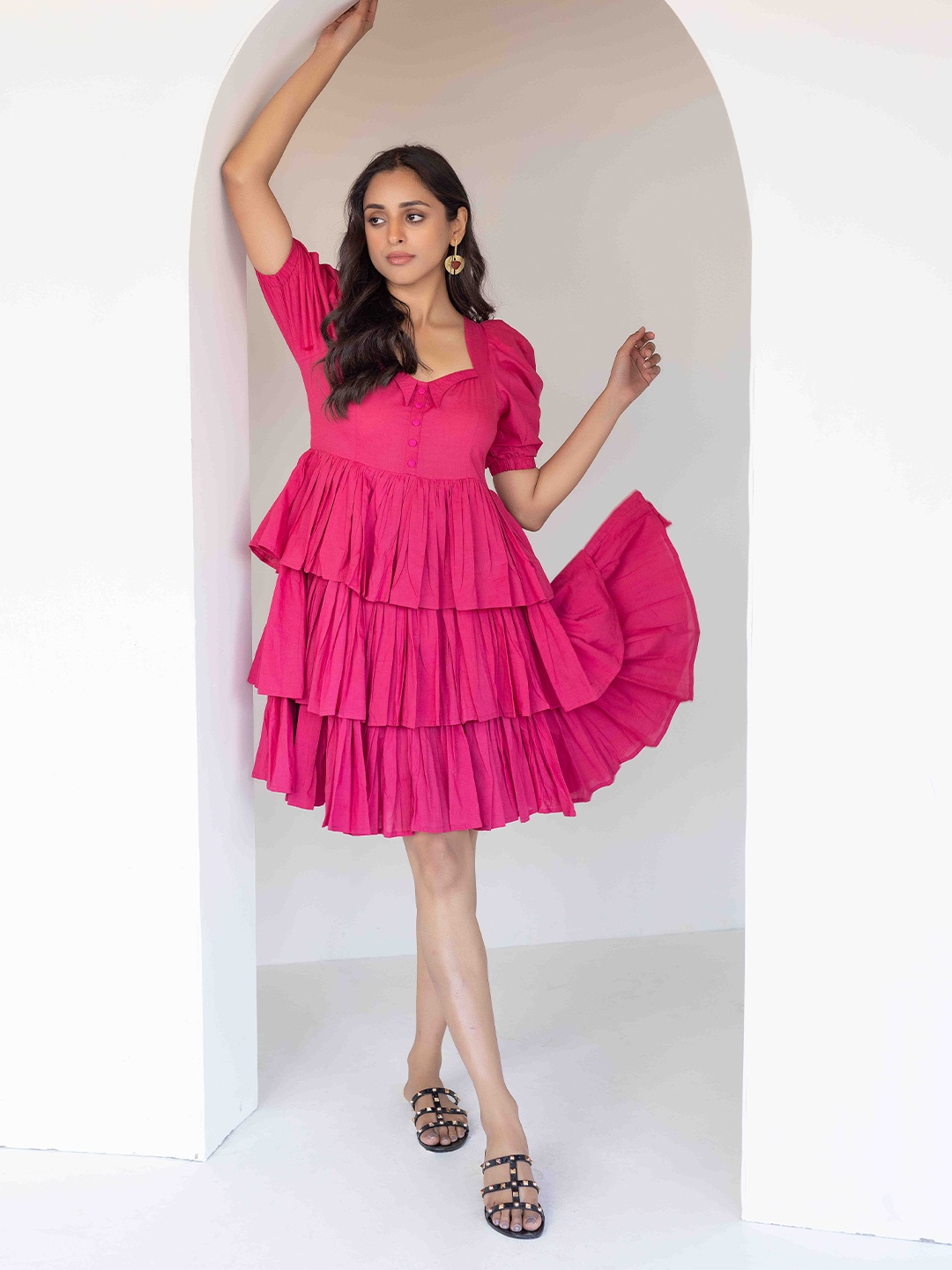 

Ragavi Pink Fit & Flare Mini Dress