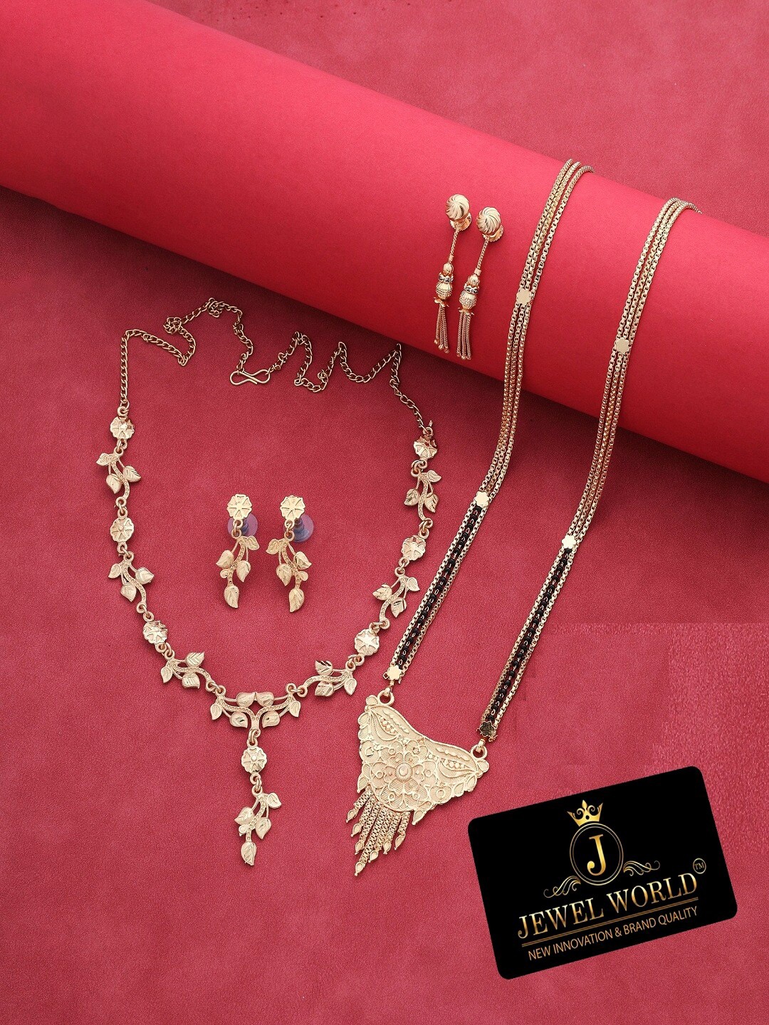 

JEWEL WORLD Gold-Plated Mangalsutra With Necklace & Earrings