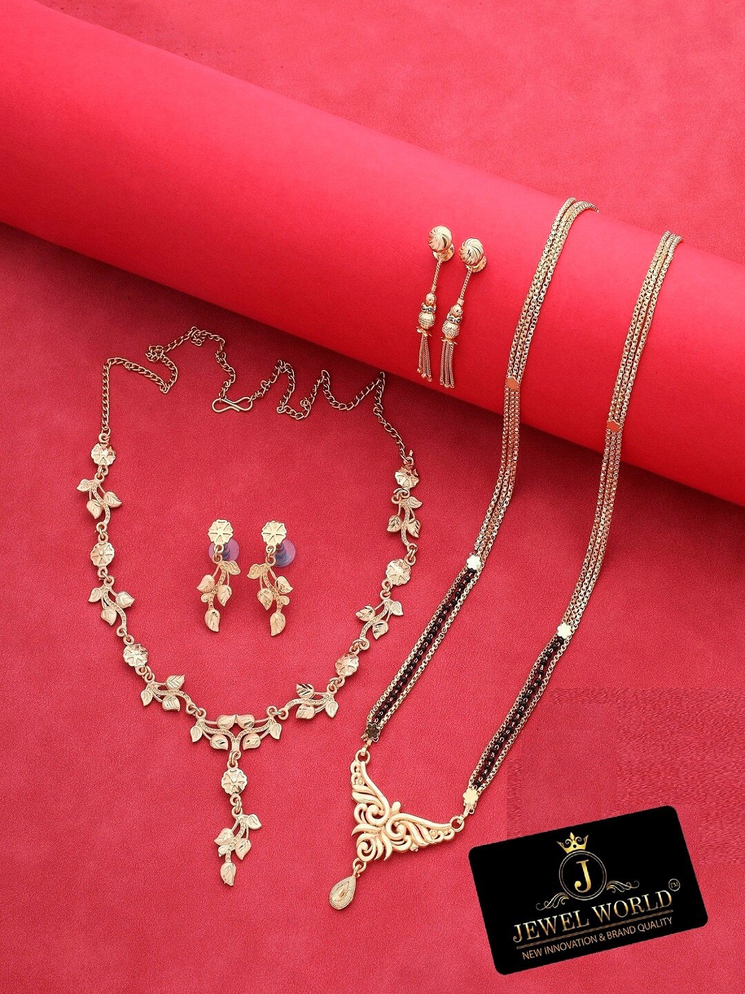 

JEWEL WORLD Gold-Plated Mangalsutra With Chain & Earrings