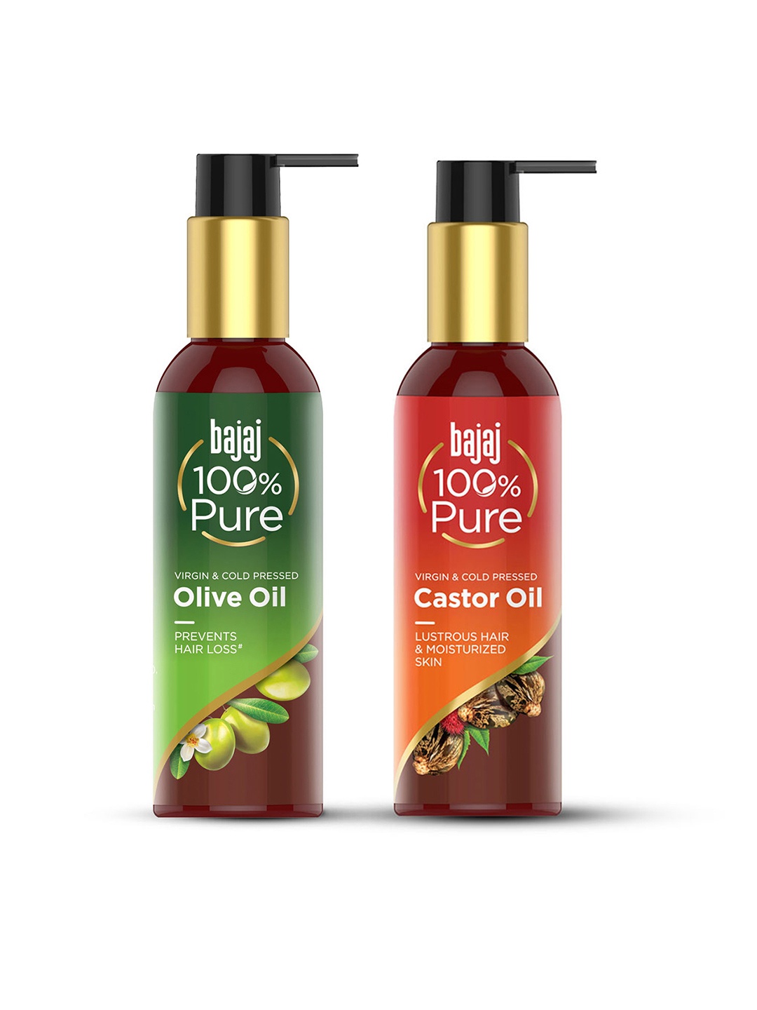 

BAJAJ CONSUMER CARE Set of 2 Cold Pressed Hair Oils 200 ml Each - Olive & Castor, Green