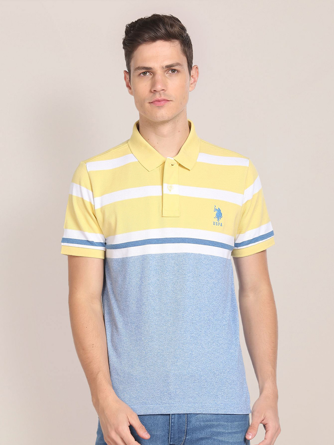 

U.S. Polo Assn. Plus Size Striped Polo Collar Pure Cotton Slim Fit T-shirt, Yellow