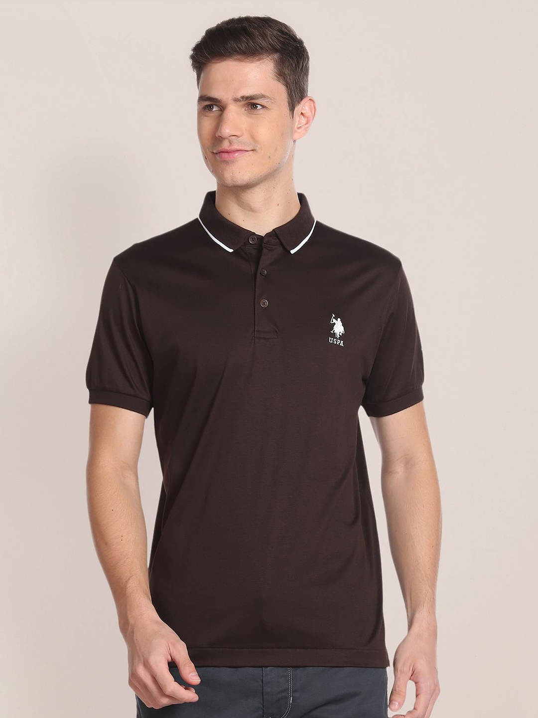 

U.S. Polo Assn. Polo Collar Pure Cotton T-shirt, Brown