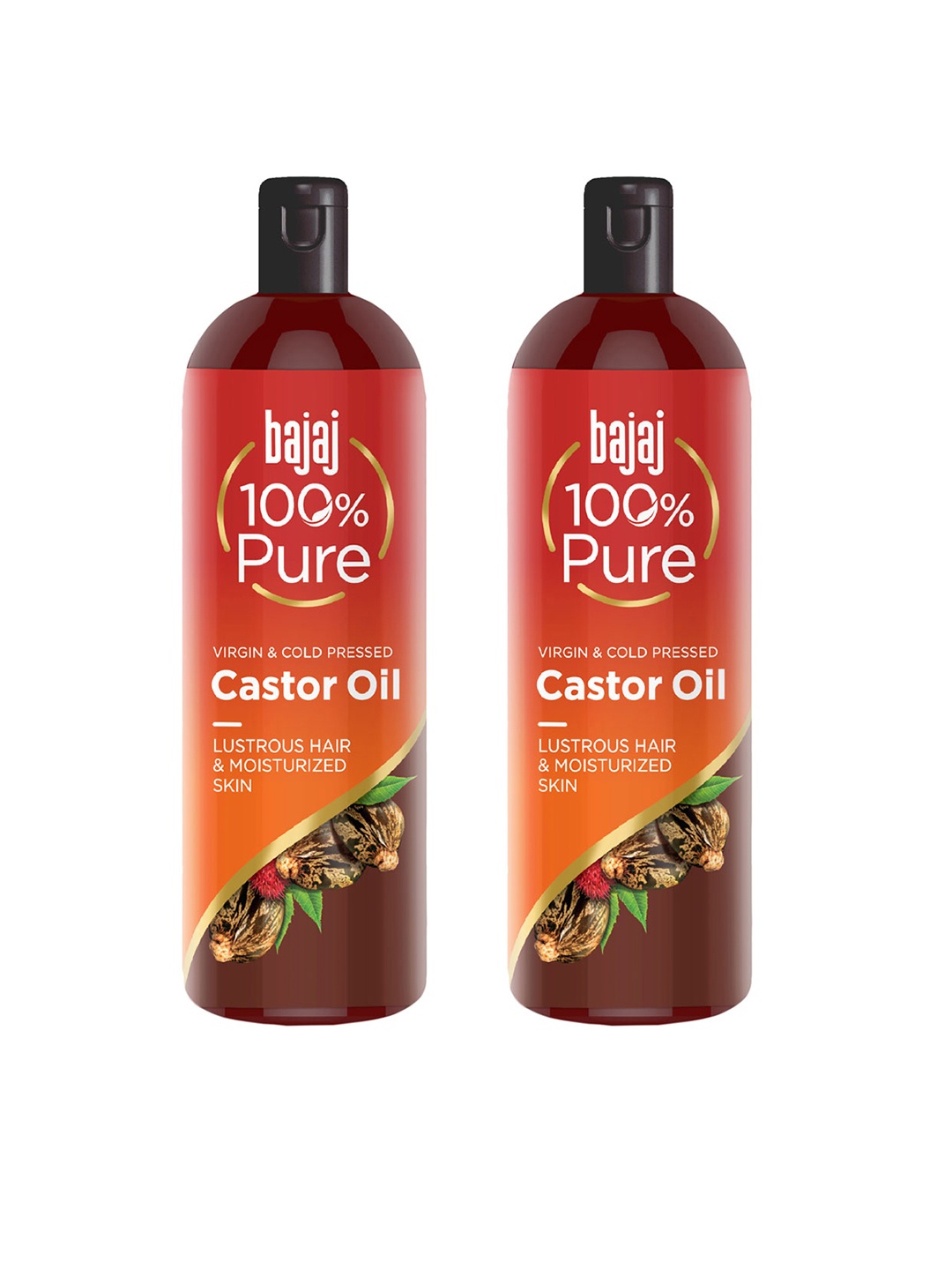 

BAJAJ CONSUMER CARE Set of 2 100% Pure Virgin & Cold Pressed Castor Hair Oil - 200ml Each, Red