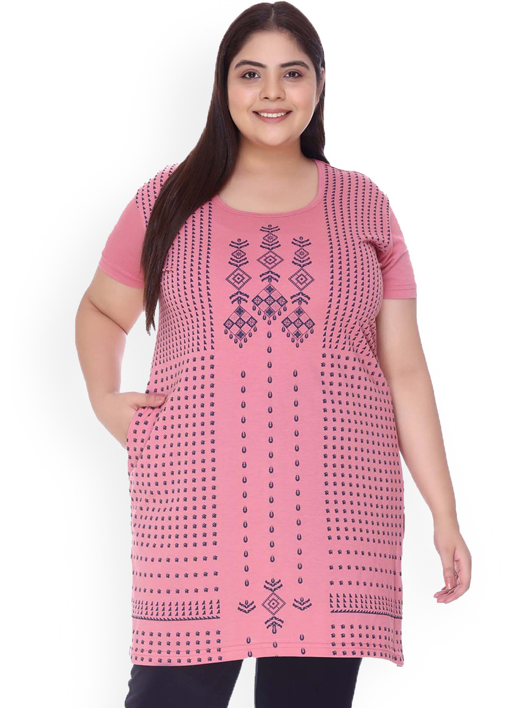 

IN Love Printed Longline Cotton Lounge T-Shirts, Pink