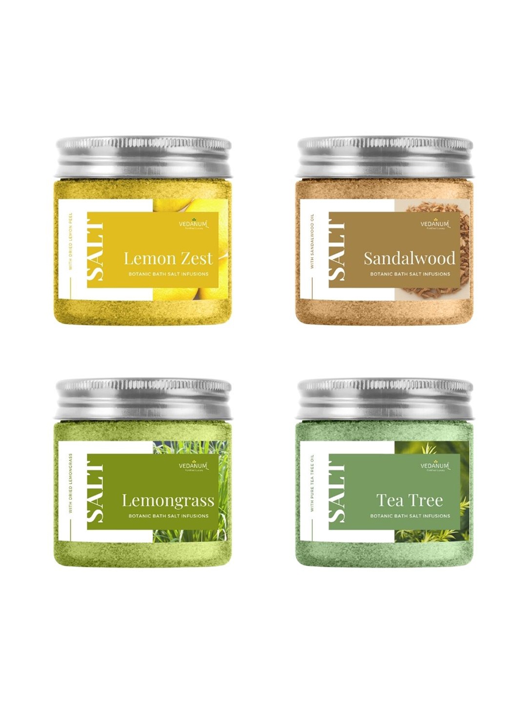 

VEDANUM Set of 4 Fortified Luxury Botanic Bath Salt Infusions - 100 gm Each, Multi