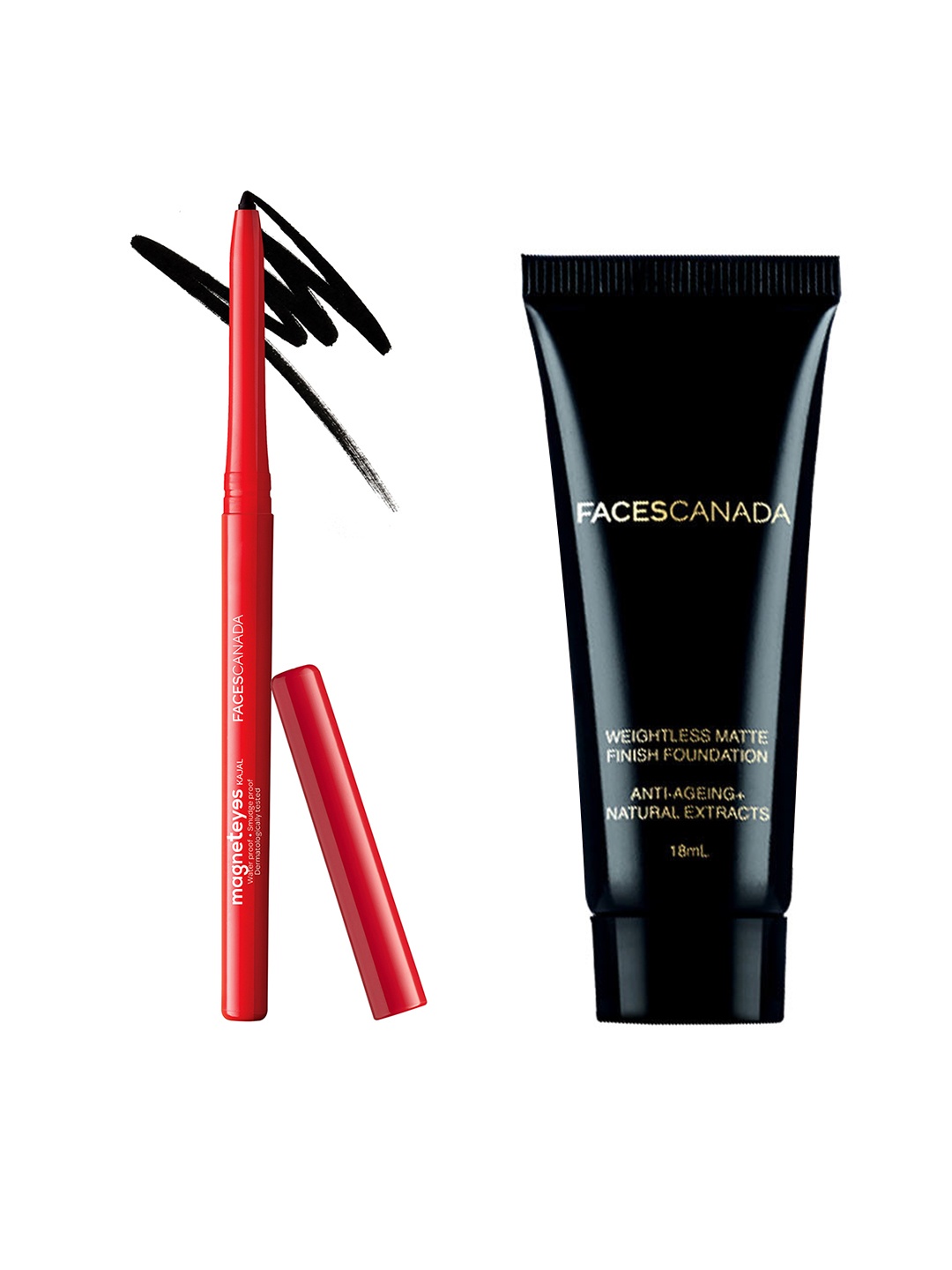 

FACES CANADA Set of Magneteyes Kajal - Black 01 & Weightless Matte Foundation - Natural 02, Beige