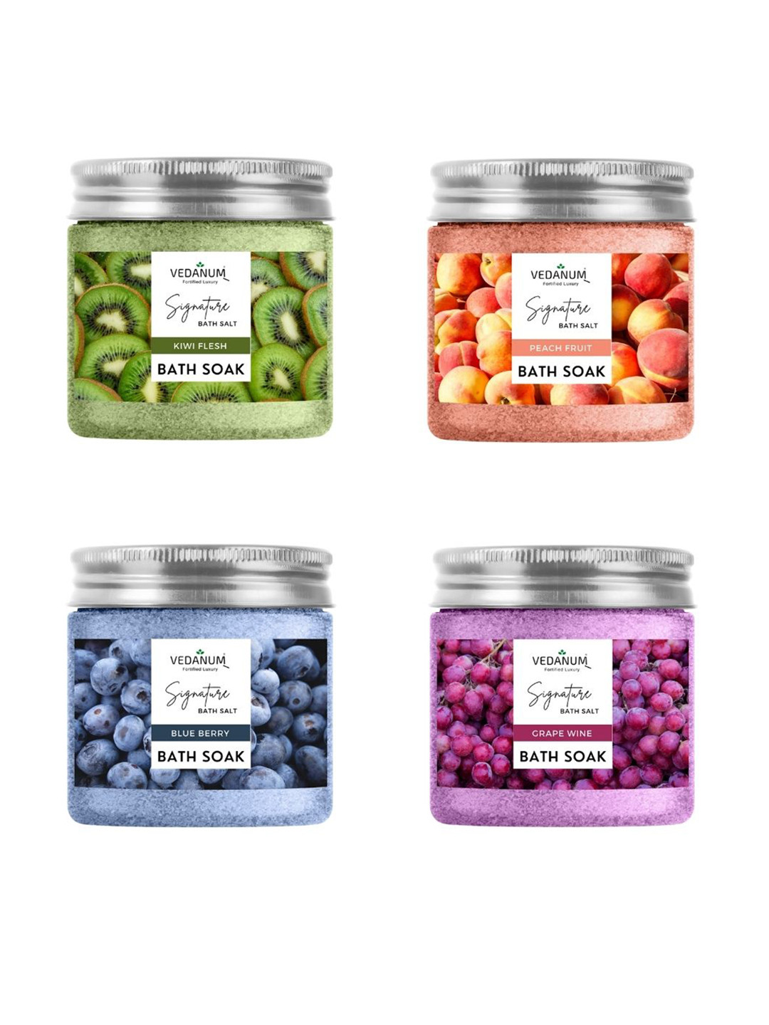 

VEDANUM Set of 4 Fortified Luxury Signature Bath Soak Salts 100 gm Each, Multi