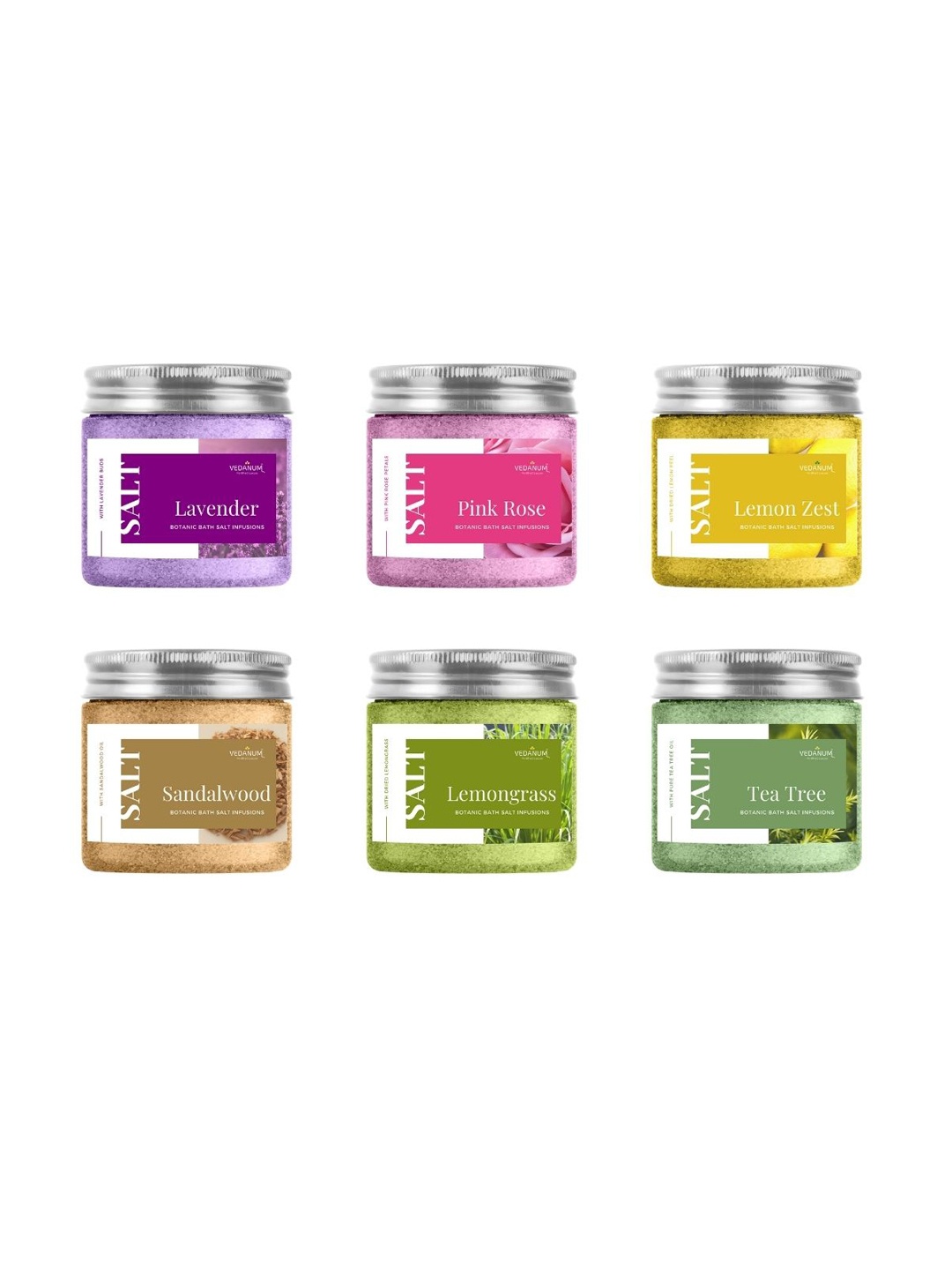 

VEDANUM Set Of 6 Fortified Luxury Botanic Bath Salt Infusions - 100 gm Each, Multi