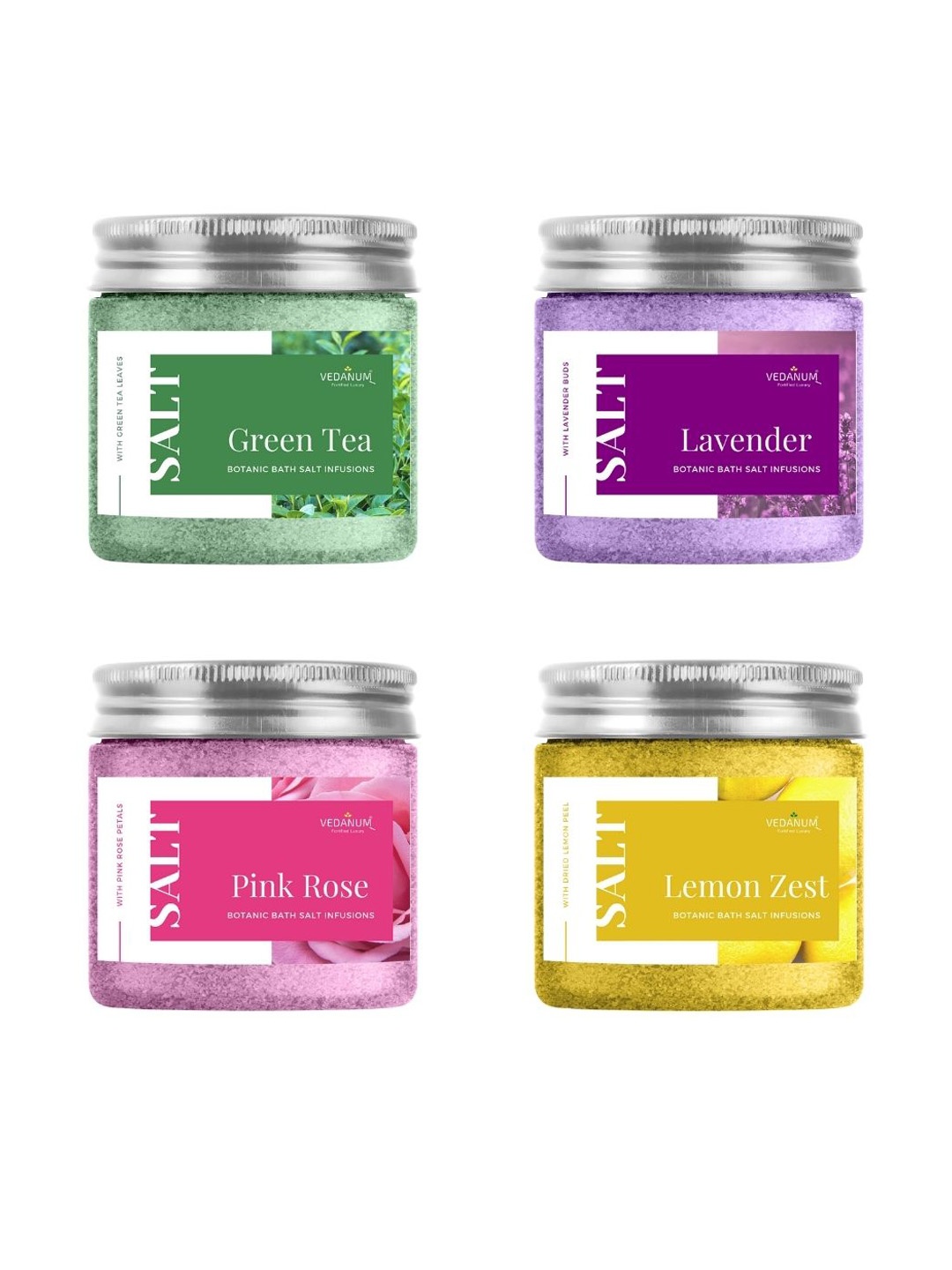 

VEDANUM Set Of 4 Fortified Luxury Botanic Bath Salt Infusions - 100 gm Each, Multi