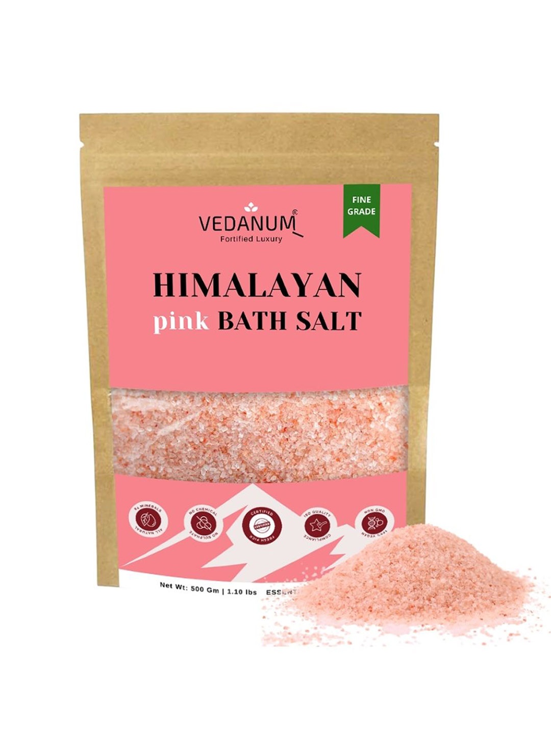 

VEDANUM Fortified Luxury Natural Himalayan Pink Bath Salt 500 g, Brown