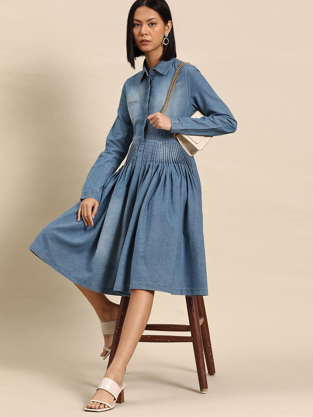 

all about you Denim A-Line Cotton Midi Dress, Blue