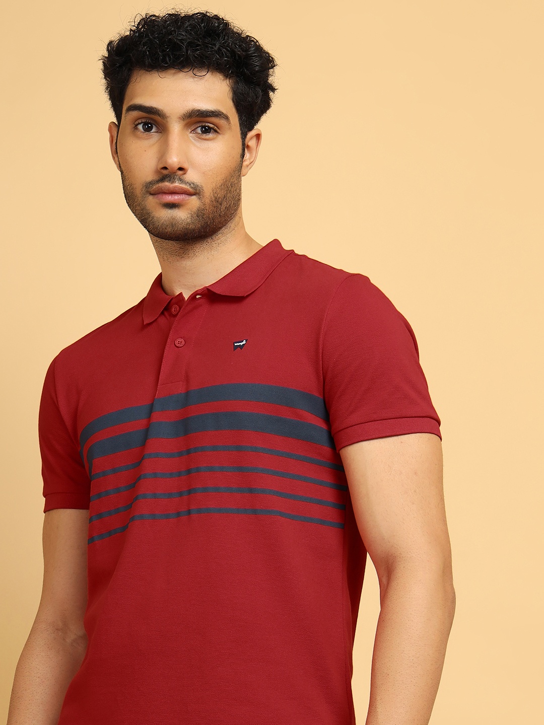 

Wrangler Striped Polo Collar Cotton T-Shirt, Red
