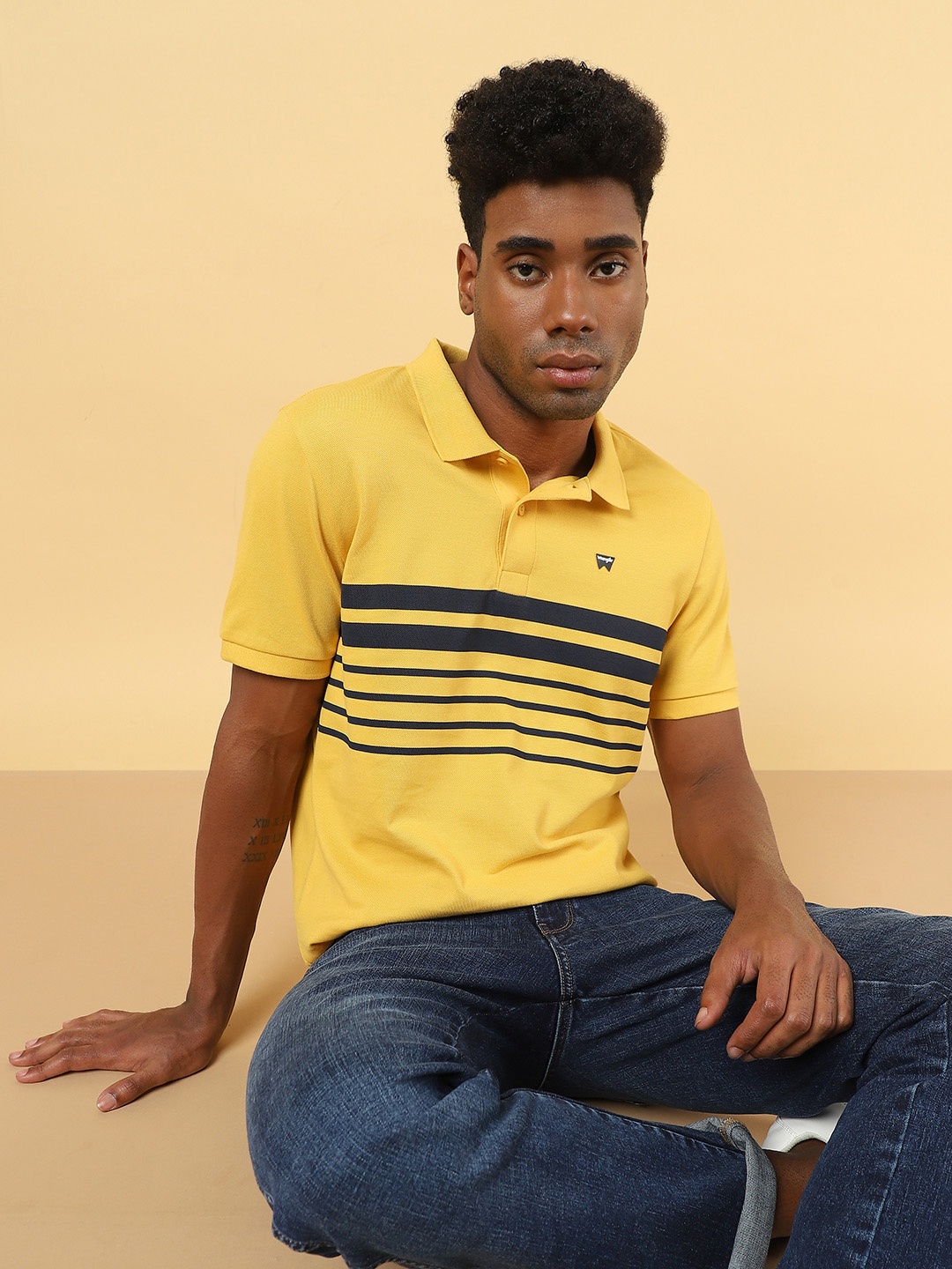 

Wrangler Striped Polo Collar Cotton T-Shirt, Yellow