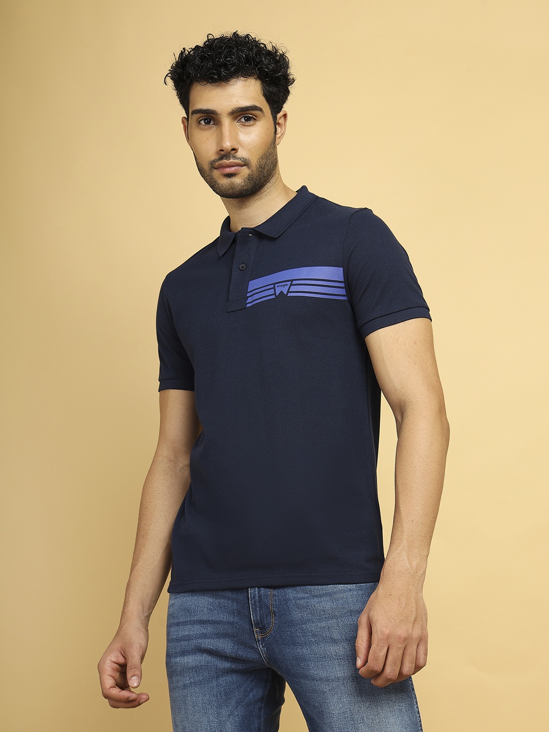 

Wrangler Graphic Printed Polo Collar Pure Cotton T-shirt, Blue