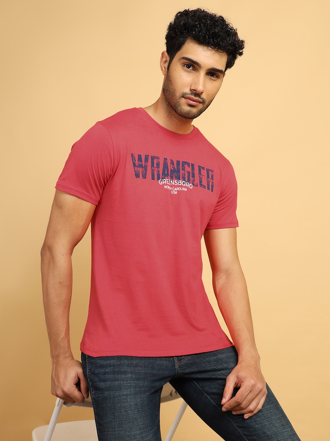 Wrangler Brand Logo Printed Cotton T-shirt, Red