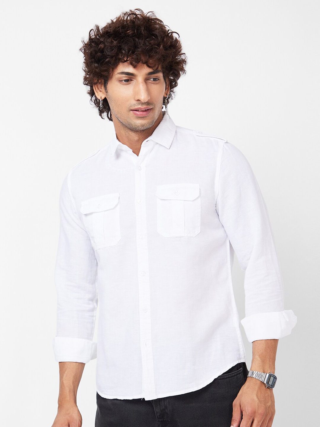 

VASTRADO Spread Collar Cotton Casual Shirt, White