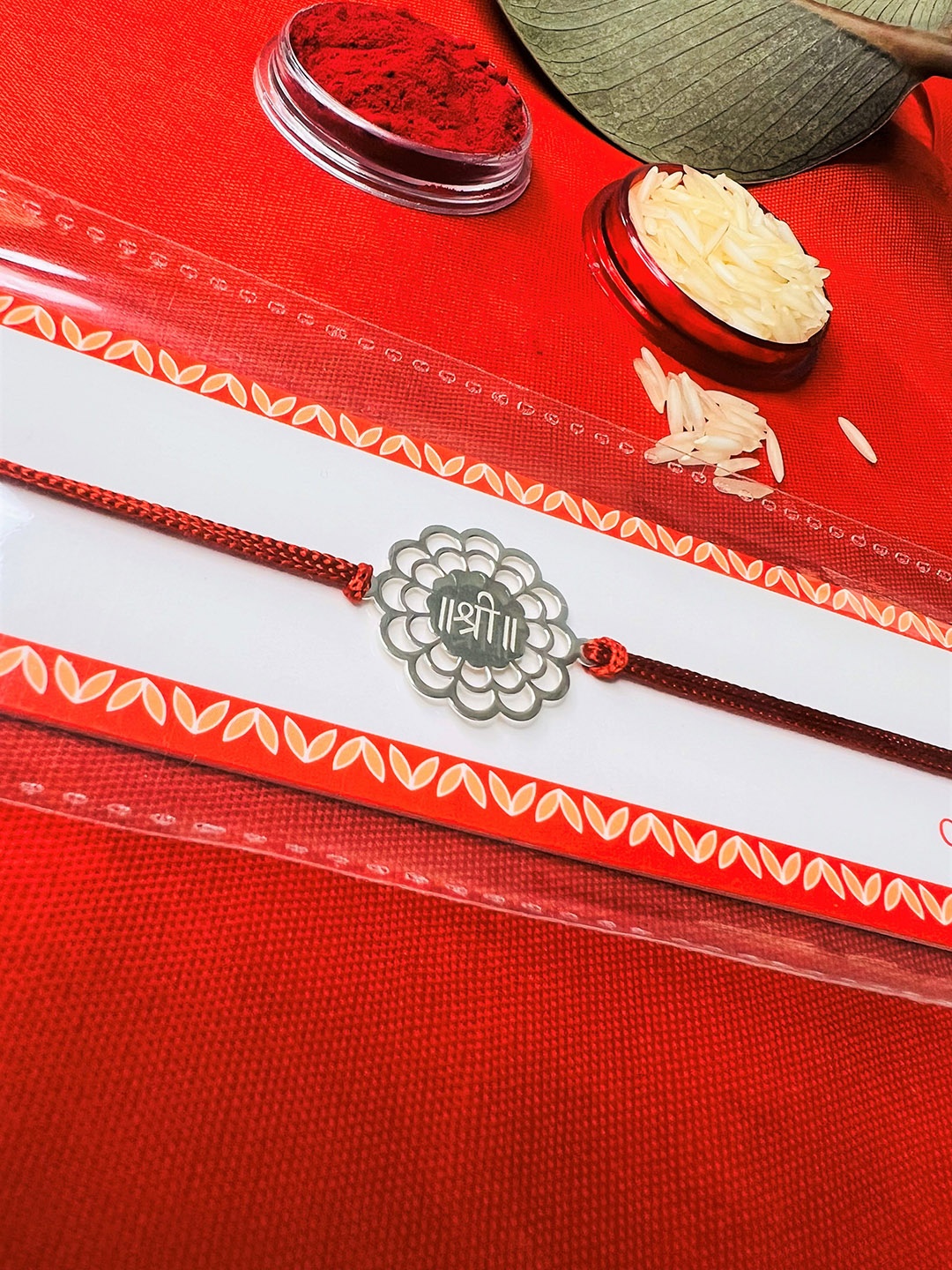 

Arte Jewels Men Set Of 2 Designed Thread Rakhi With Roli & Rice, Silver