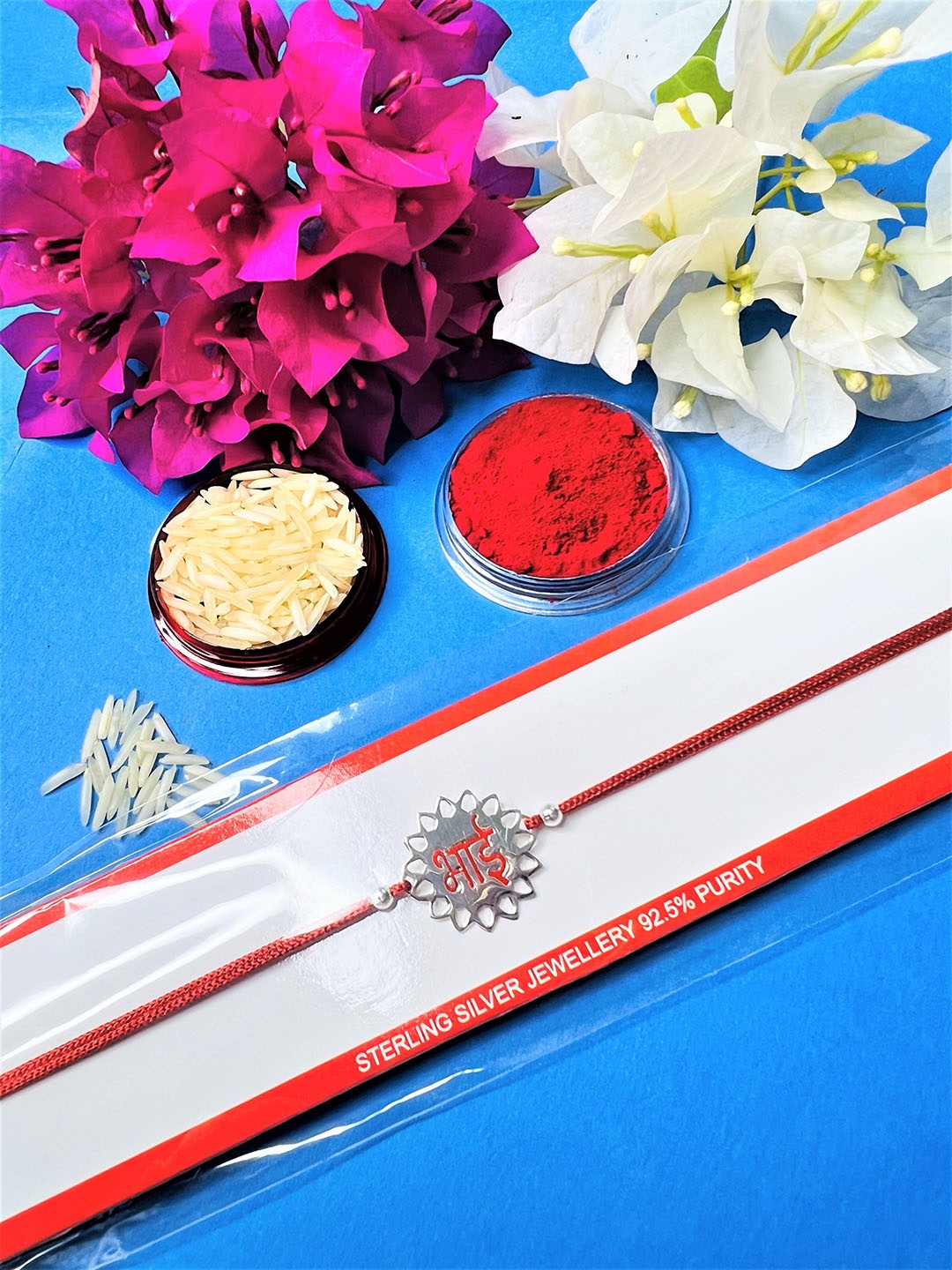 

Arte Jewels Bhai Thread Rakhi With Roli & Rice, Silver