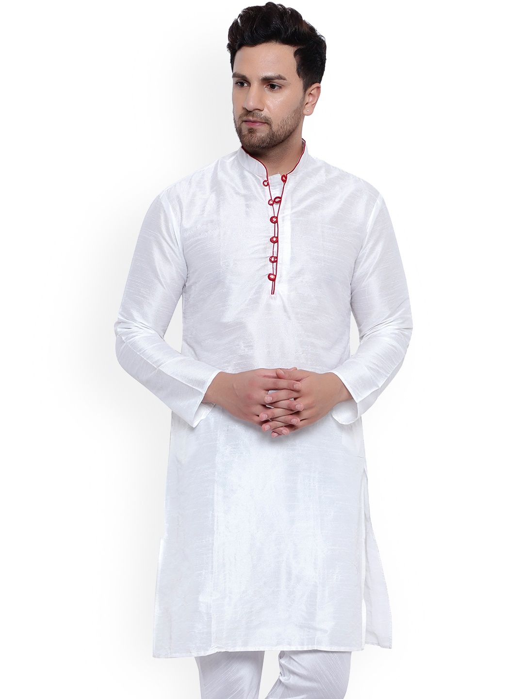 

ONNIX Mandarin Collar Dupion Silk Regular Kurta, White