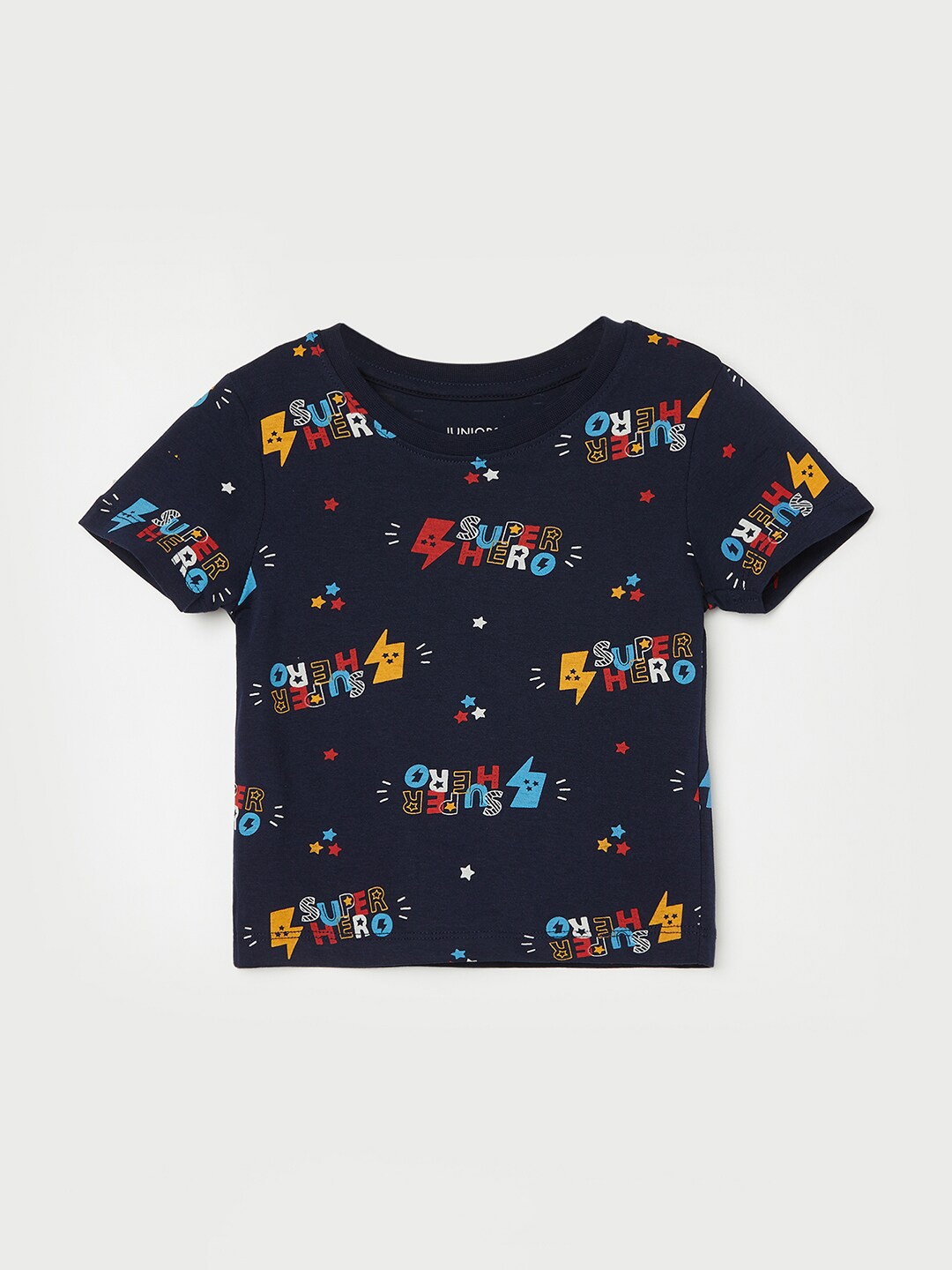 

Juniors by Lifestyle Boys Typography Printed Pure Cotton T-shirt, Navy blue