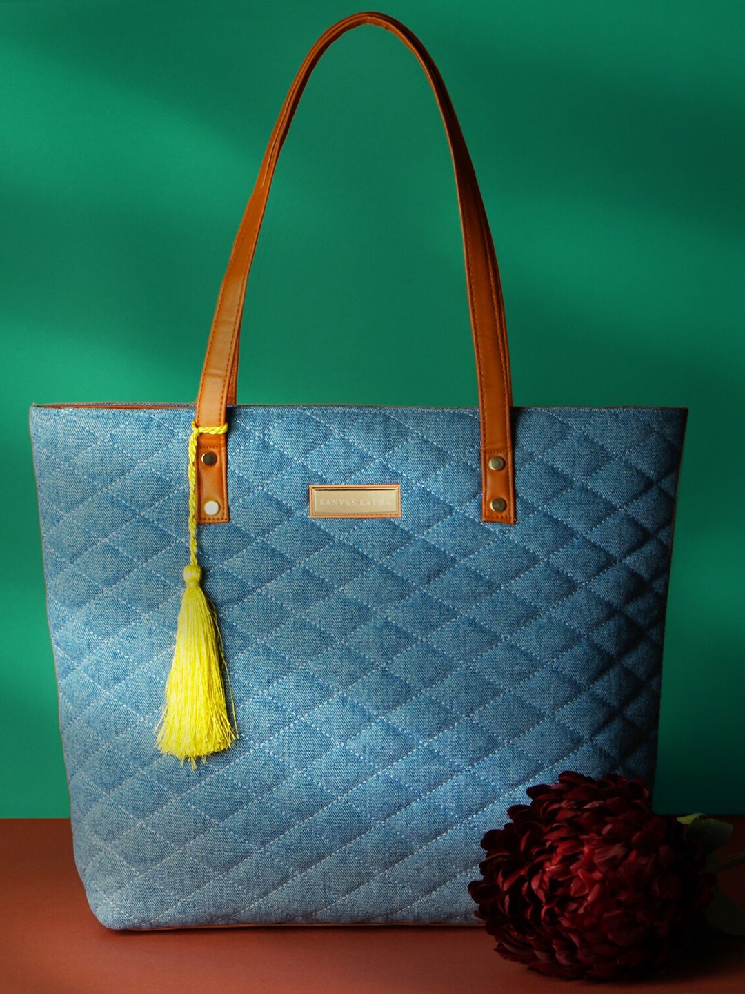 

Kanvas Katha Shopper Handheld Bag With Quilted, Blue