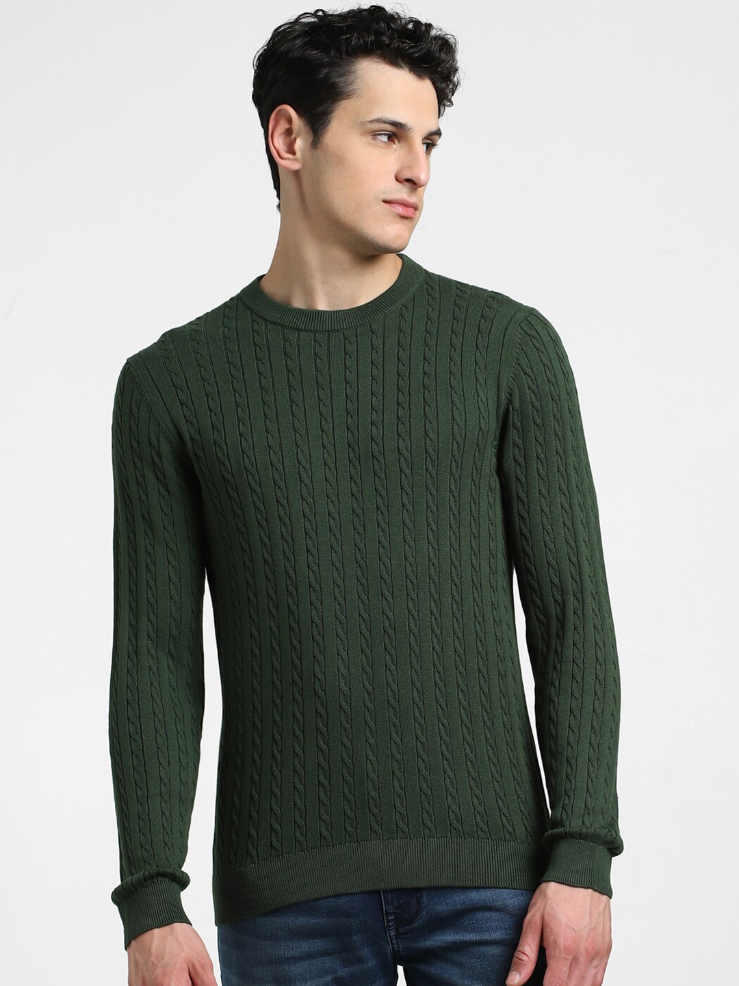 

Jack & Jones Cable Knit Cotton Pullover Sweaters, Green