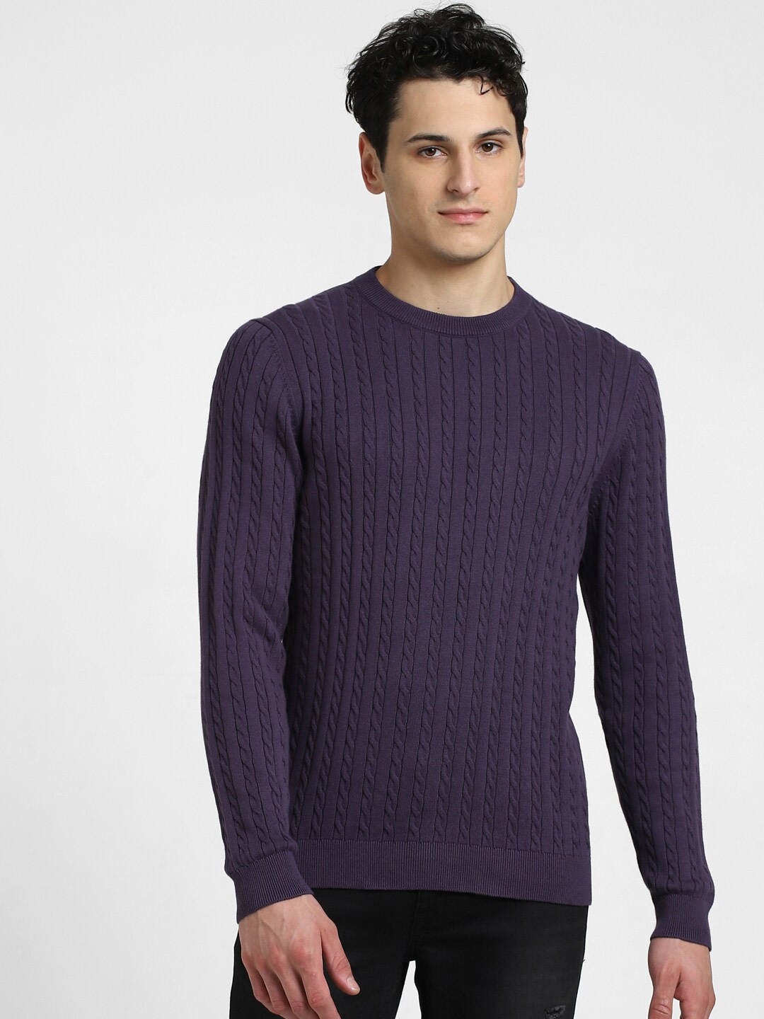 

Jack & Jones Cable Knit Cotton Pullover Sweaters, Purple