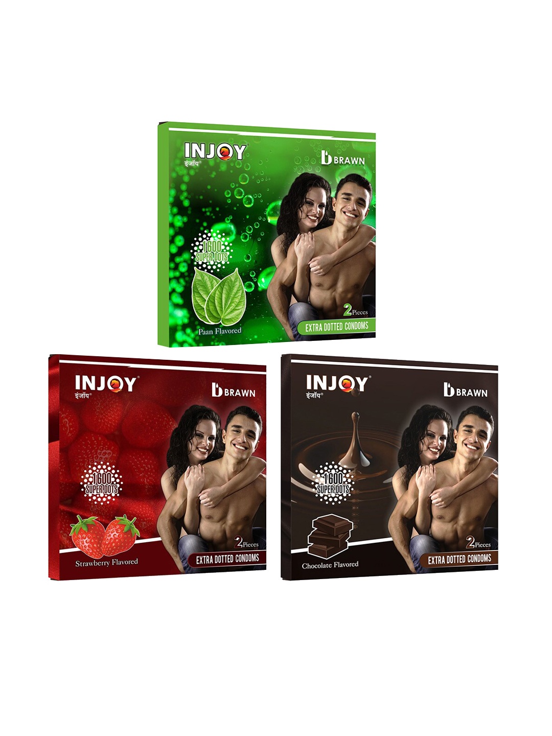 

INJOY Set Of 3 Extra Dotted Condoms 60 Pcs Multi Flavored Condoms 30 Pcs, Red